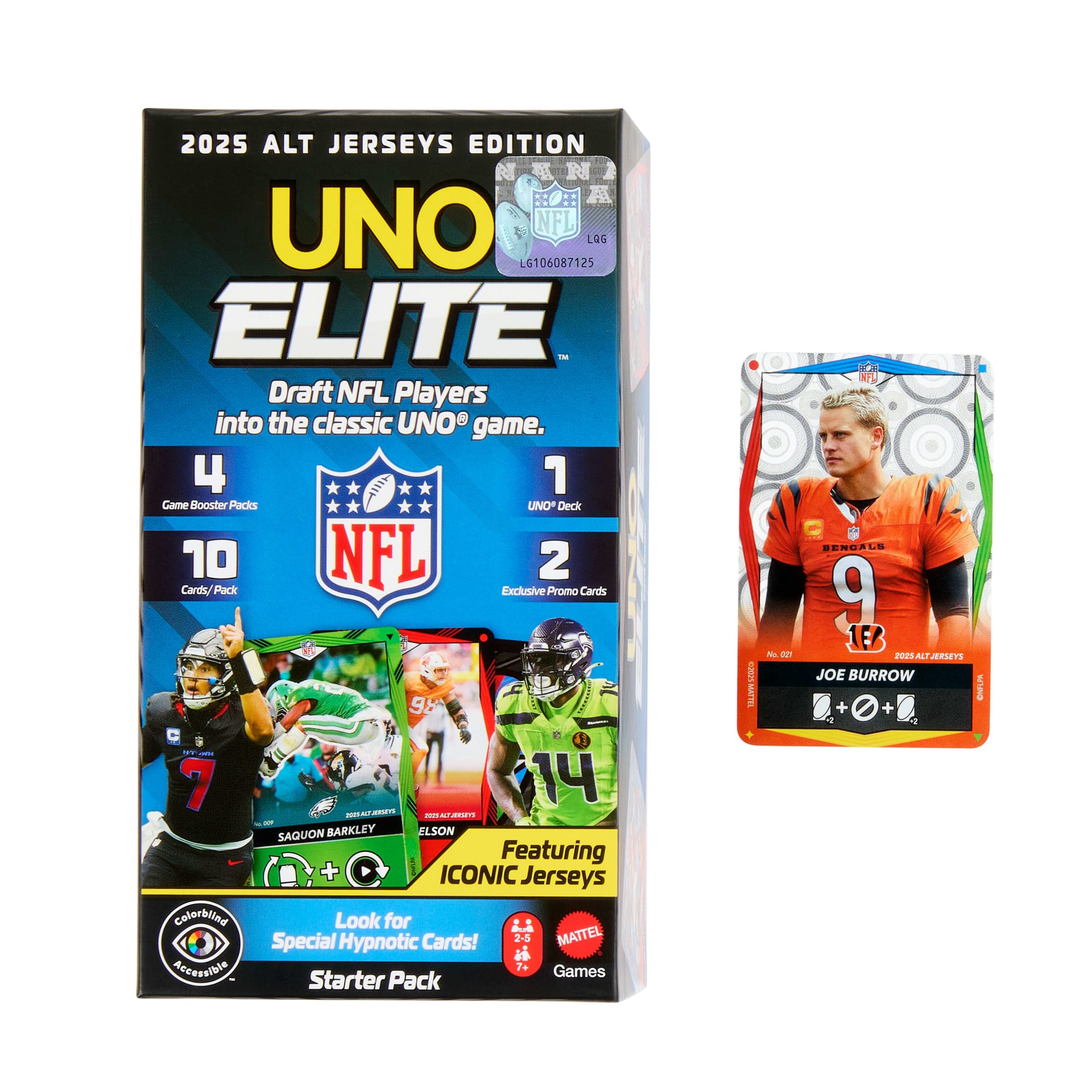 UNO Elite NFL Card Game 2025 Alt Jerseys Edition Starter Pack With 4 Booster Packs & 2 Promo Cards - Image 5