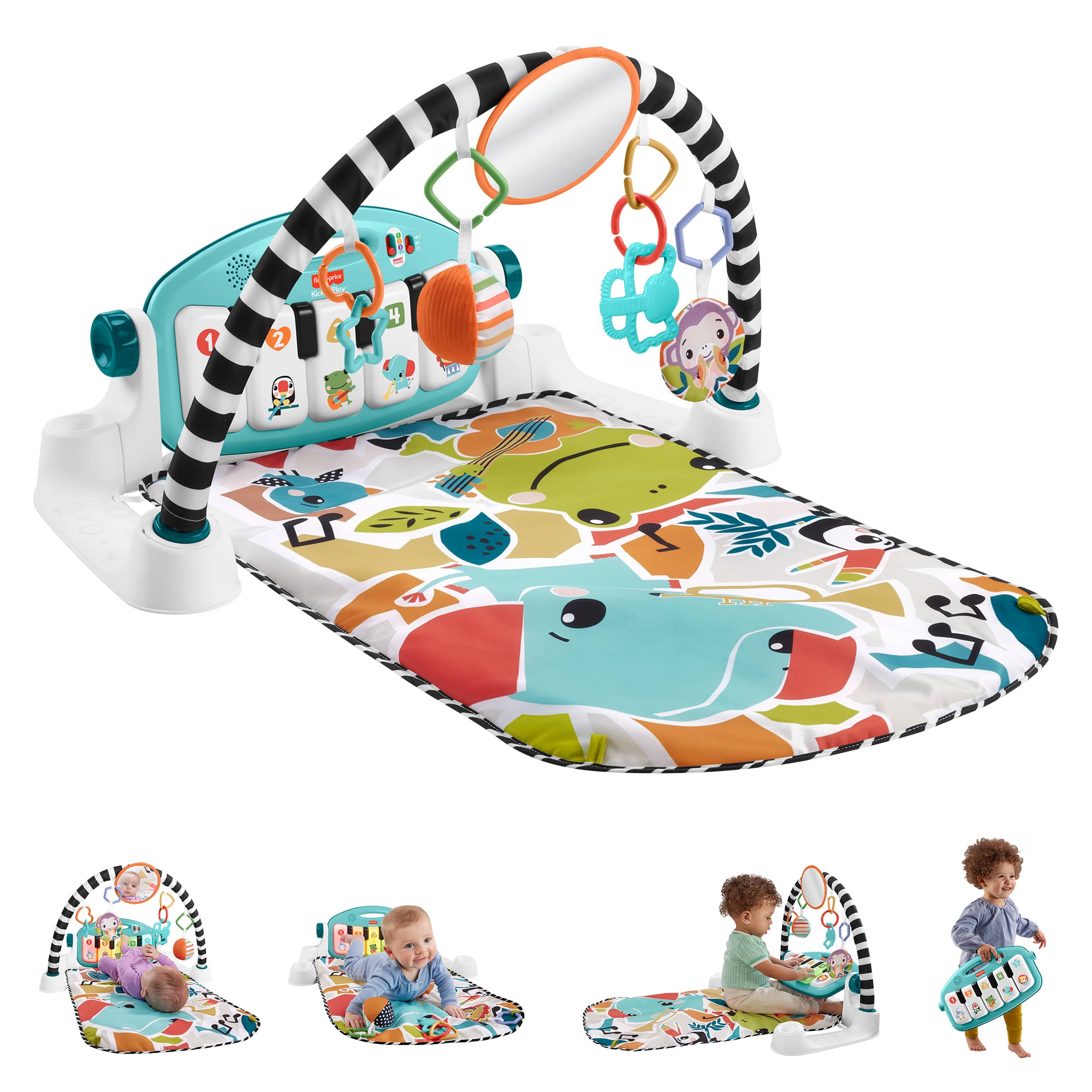 Fisher-Price Glow And Grow Kick & Play Piano Gym Baby Playmat With Musical Learning Toy. Blue