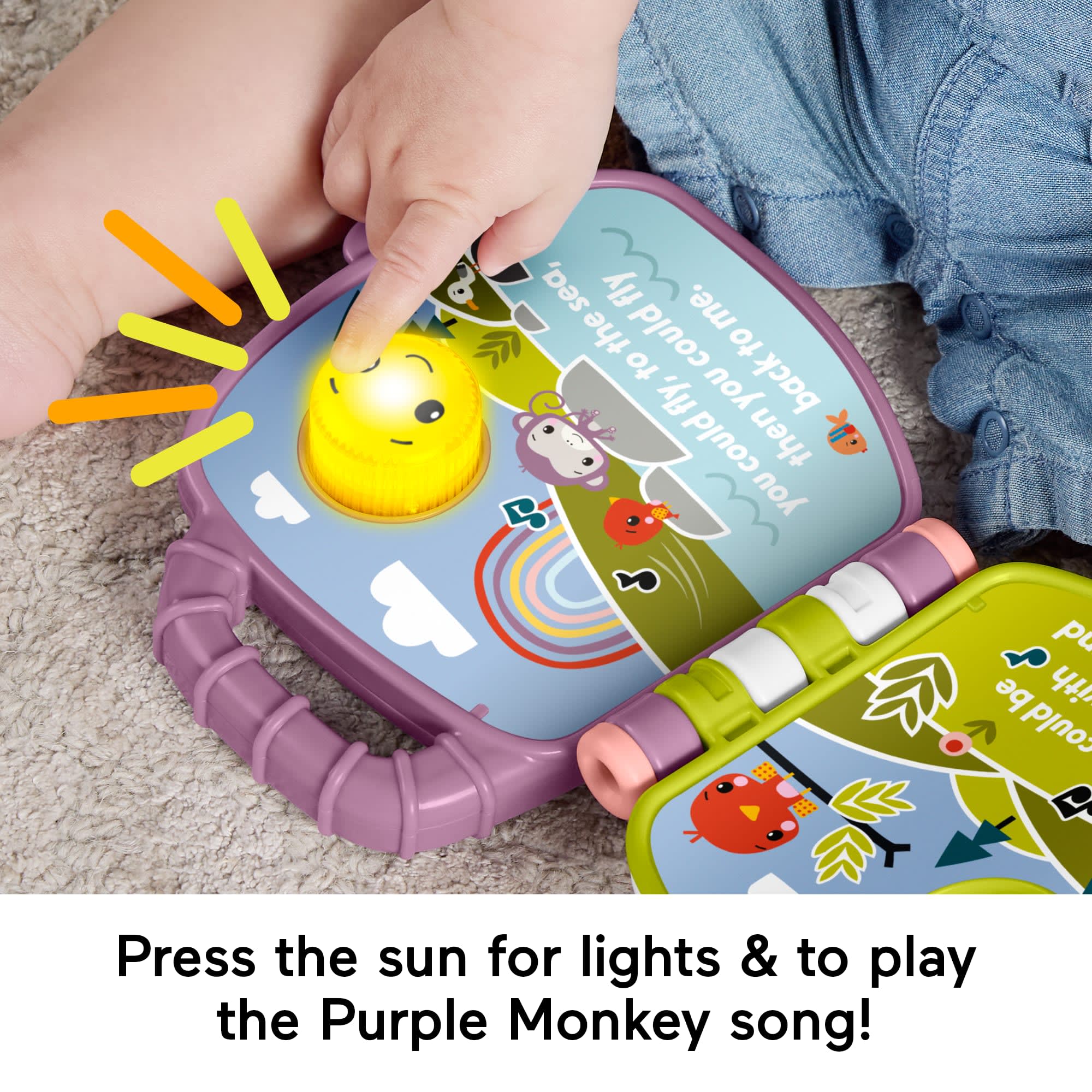 Fisher-Price Purple Monkey Musical Storybook Toy For Baby & Toddler With Lights & Sounds - Image 3