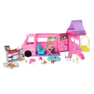 Barbie Dream Camper Playset With Roof Tent. BBQ Grill With Color-Change Feature & 60+ Accessories
