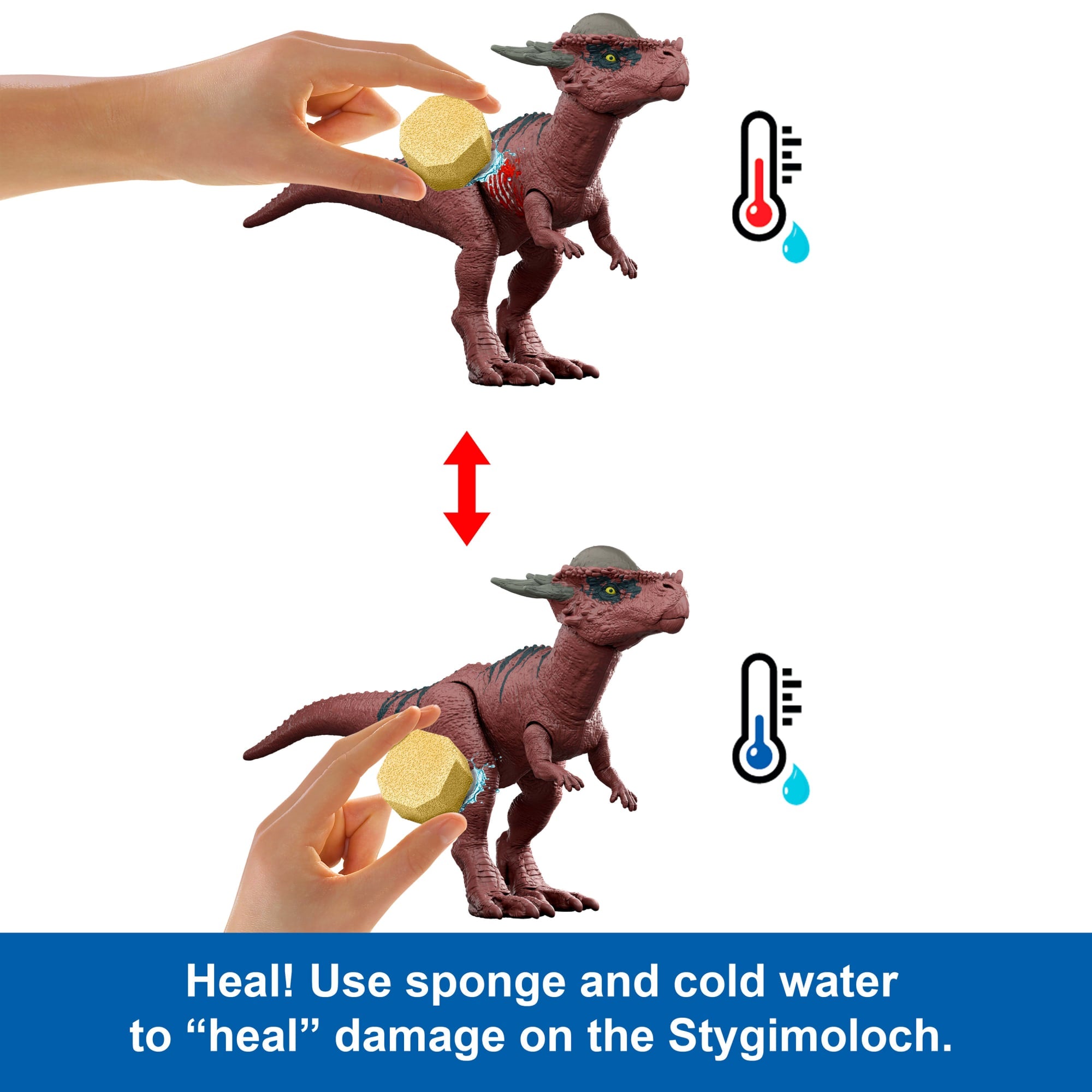 Jurassic World Dino Reveal 2 Dinosaur Toys in Battle Arena. Warm Water Changes Decoration - Image 5