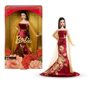 Barbie Signature Lunar New Year Fashion Doll. Red Dress With Golden Peonies. Collectible Holiday Gift