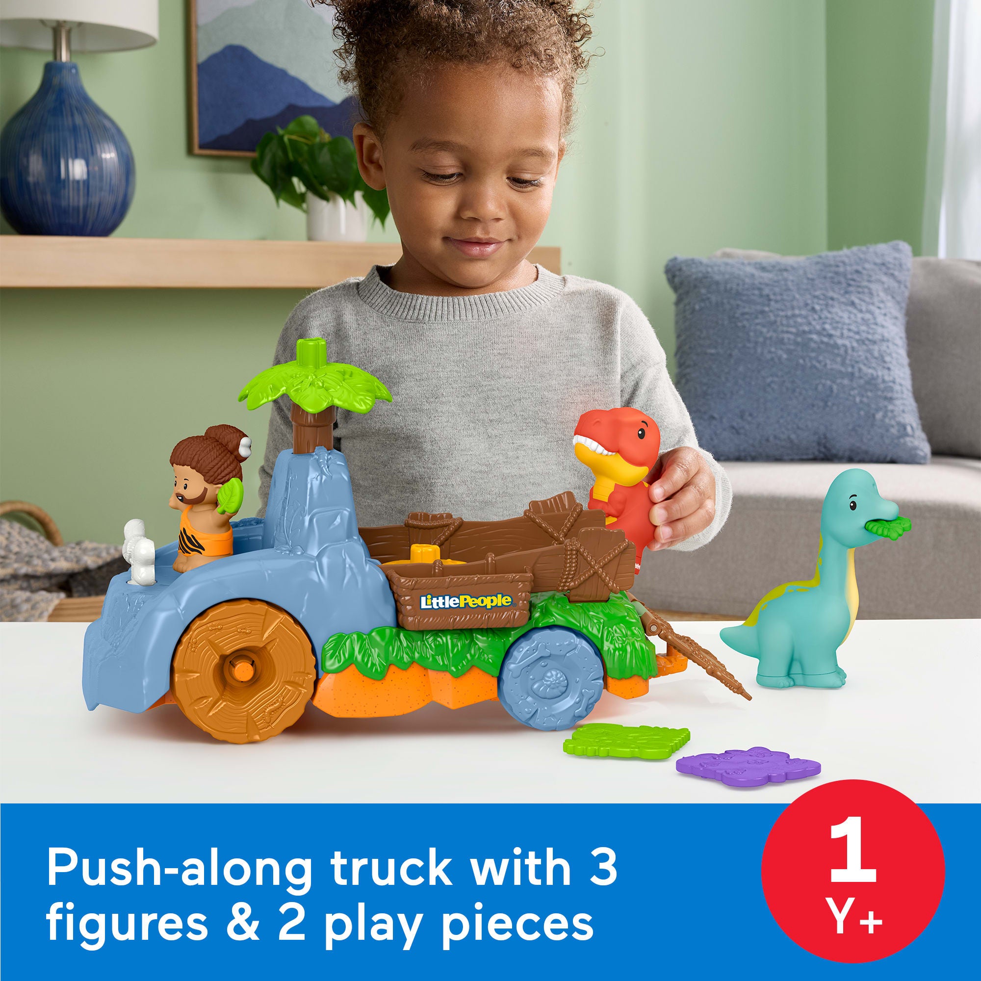 Fisher-Price Little People Dino Wobble Truck. 6-Piece Dinosaur Toy Set For Toddlers - Image 2
