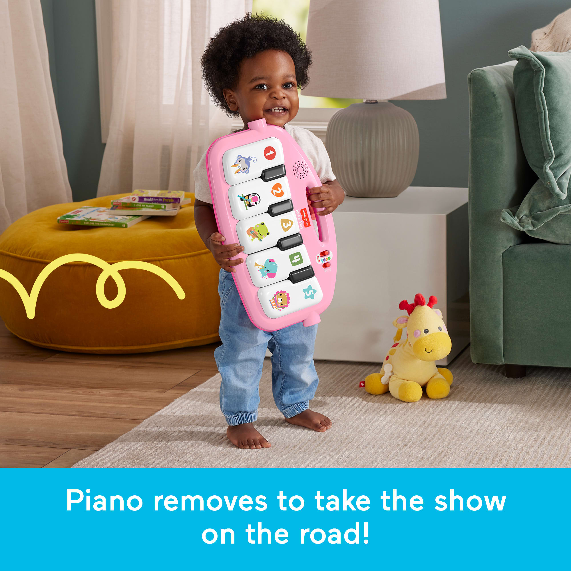 Fisher-Price Glow And Grow Kick & Play Piano Gym Baby Learning Toy With 2 Maracas. Pink - Image 5