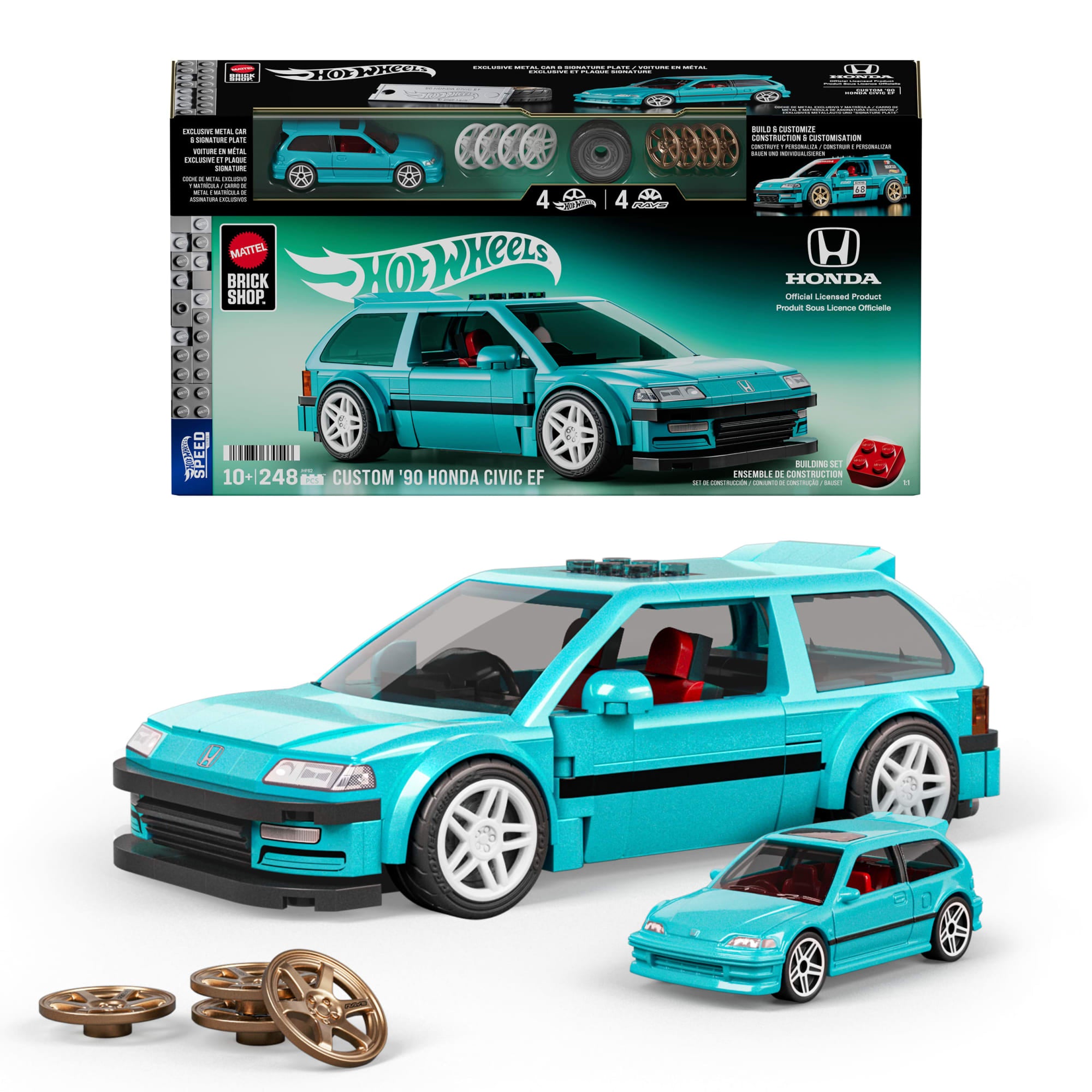 Mattel Brick Shop Hot Wheels Custom '90 Honda Civic Ef Building Toy Kit (248 Pieces). For Collectors