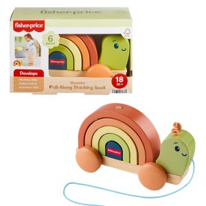 Fisher-Price Tiny Garden Wooden Pull-Along Stacking Snail Toddler Toy. 6 Wood Pieces