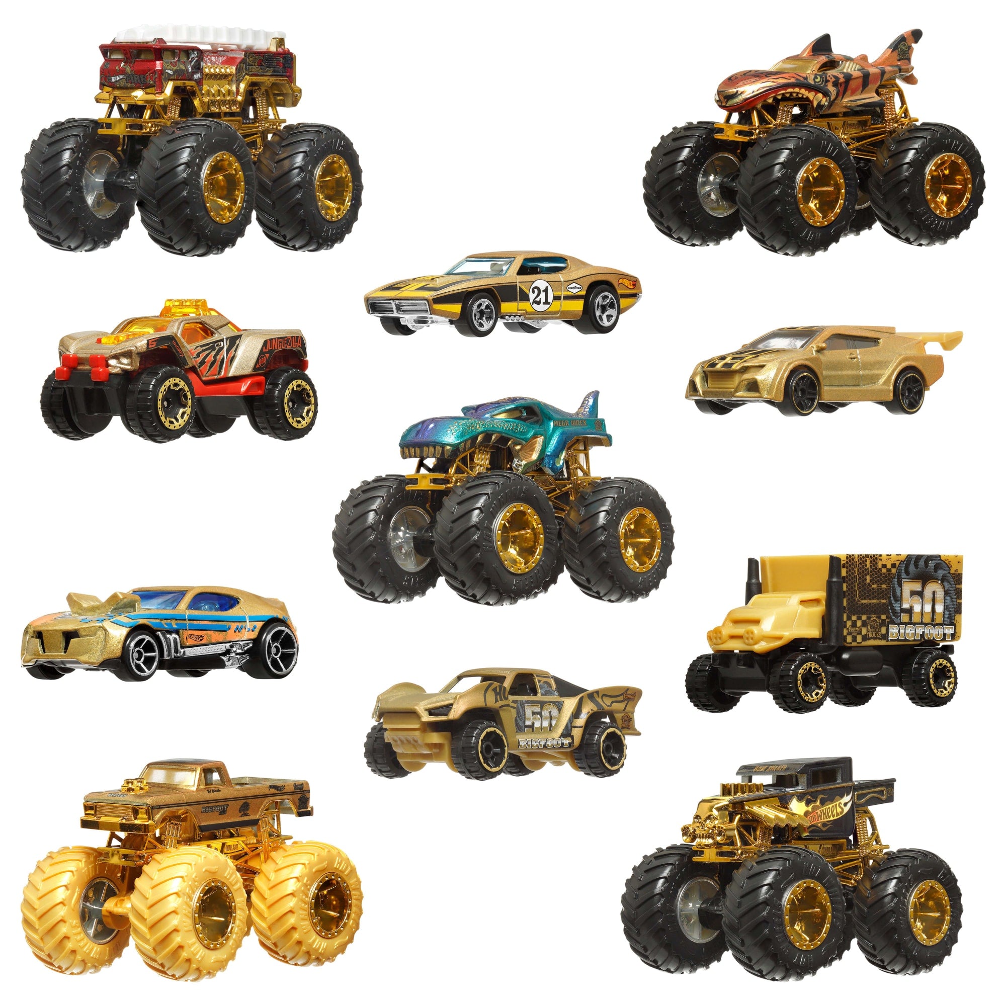 Hot Wheels Monster Trucks Trophy Champions Collection. 5 1:64 Scale Toy Trucks & 6 Die-Cast Cars - Image 2