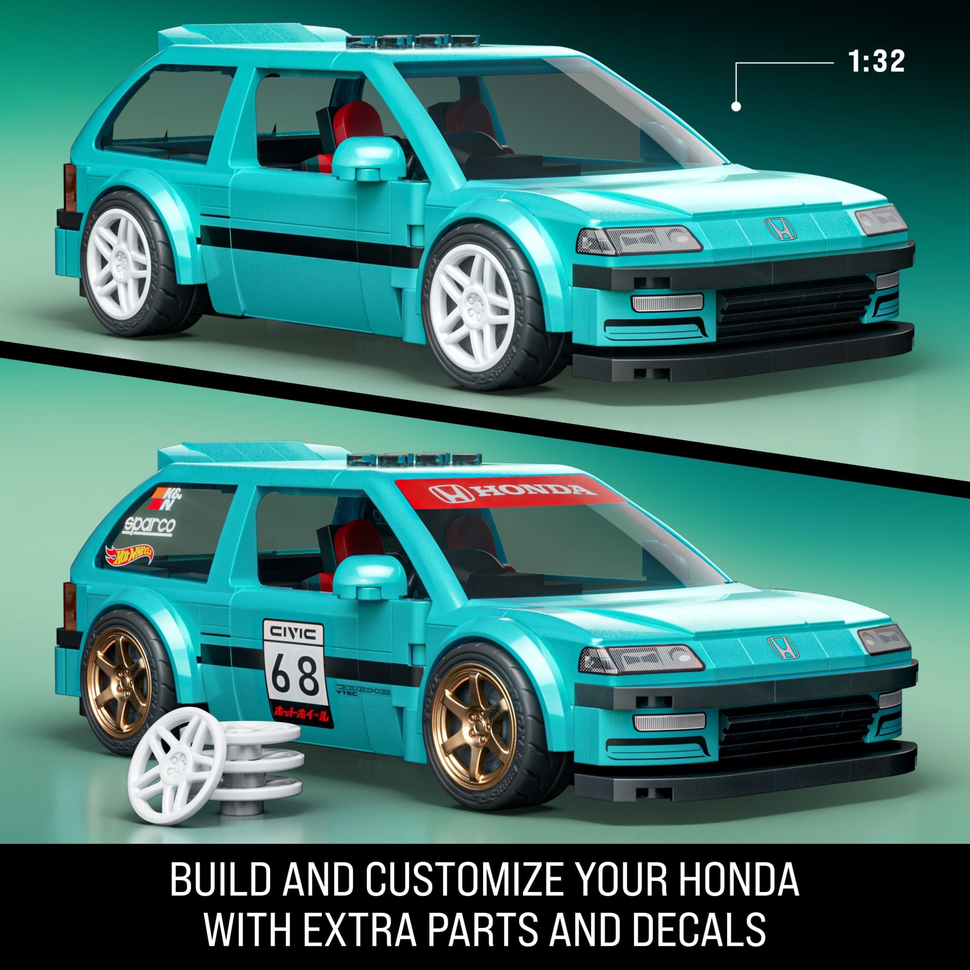 Mattel Brick Shop Hot Wheels Custom '90 Honda Civic Ef Building Toy Kit (248 Pieces). For Collectors - Image 3