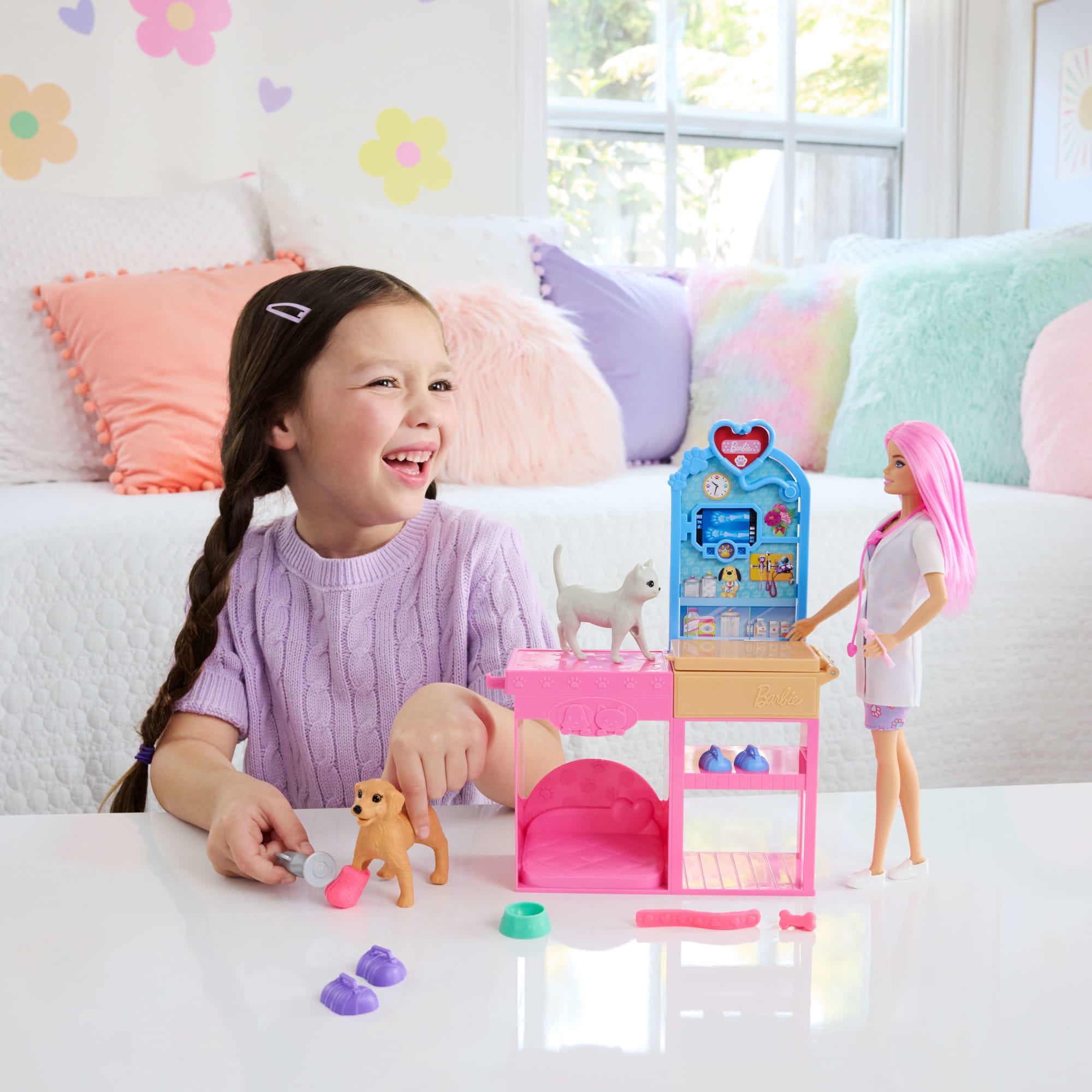 Barbie Fast Cast Veterinarian Clinic Playset With Pink Colored Hair Fashion Doll. Vet Furniture & 10+ Accessories - Image 2