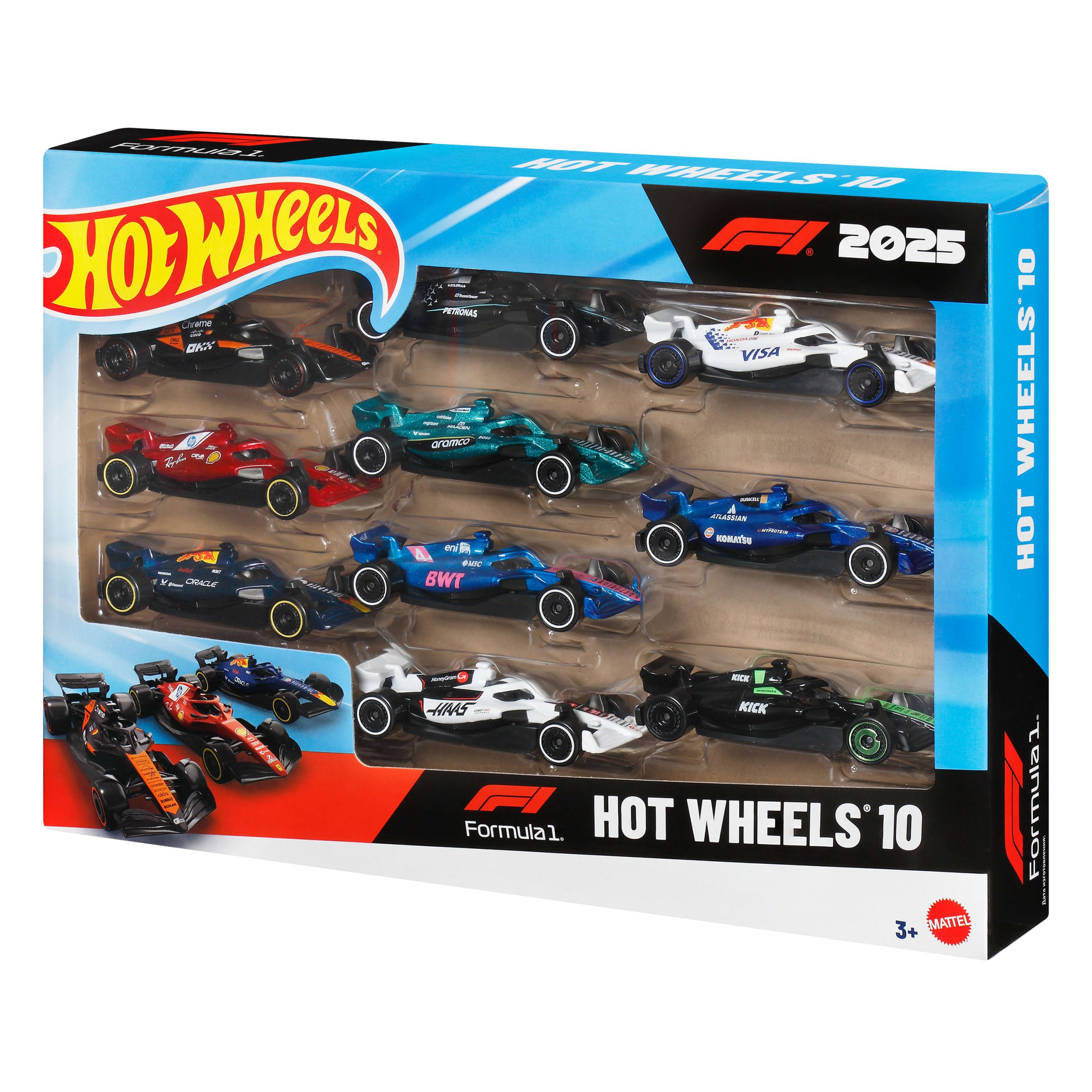 Hot Wheels Formula 1 10-Pack. Set Of 10 1:64 Scale Toy Cars With Each 2025 F1 Racing Team - Image 2