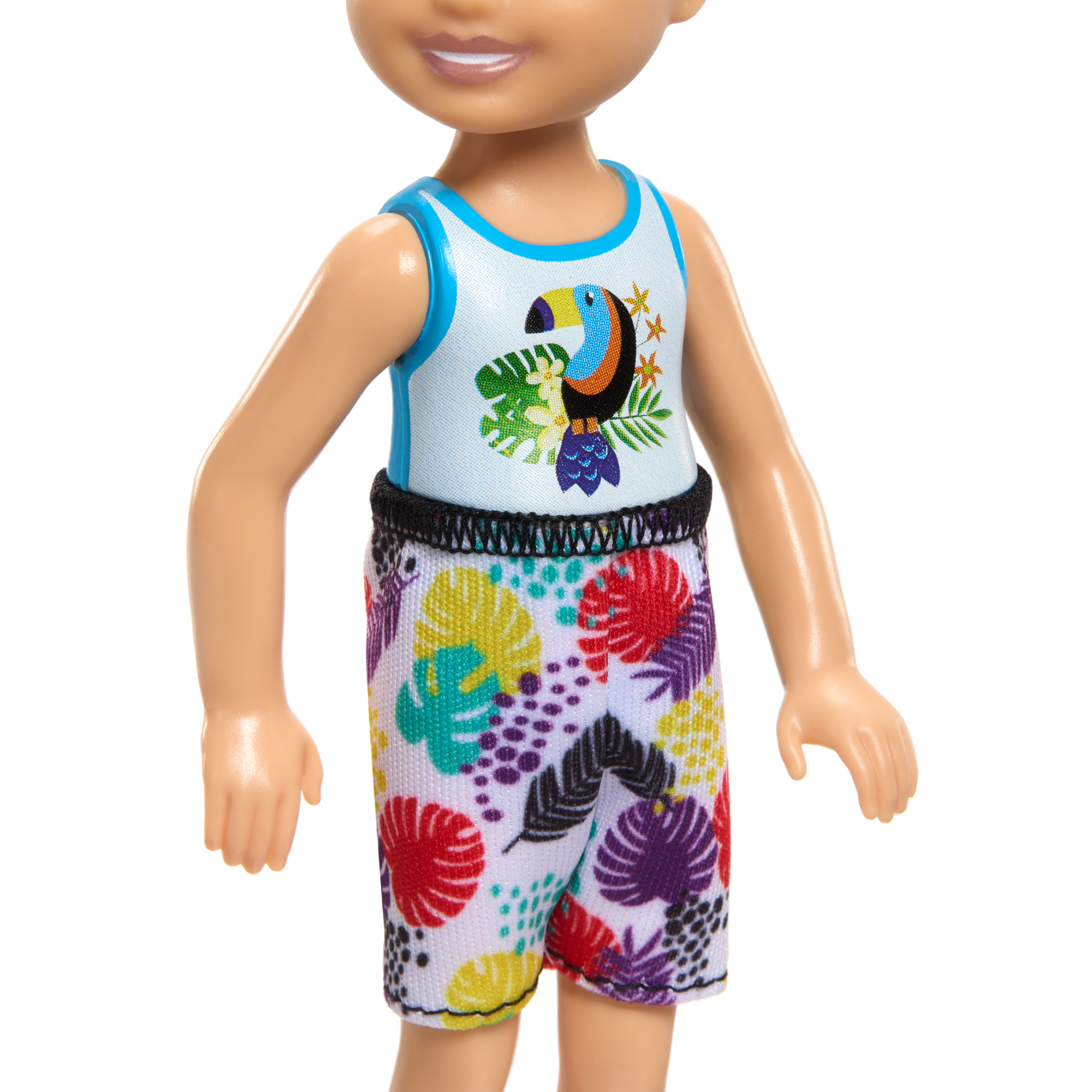 Barbie Chelsea Small Doll With Beach Swimsuit. Toucan & Tropical Leaf Print. Black Hair & Brown Eyes - Image 3