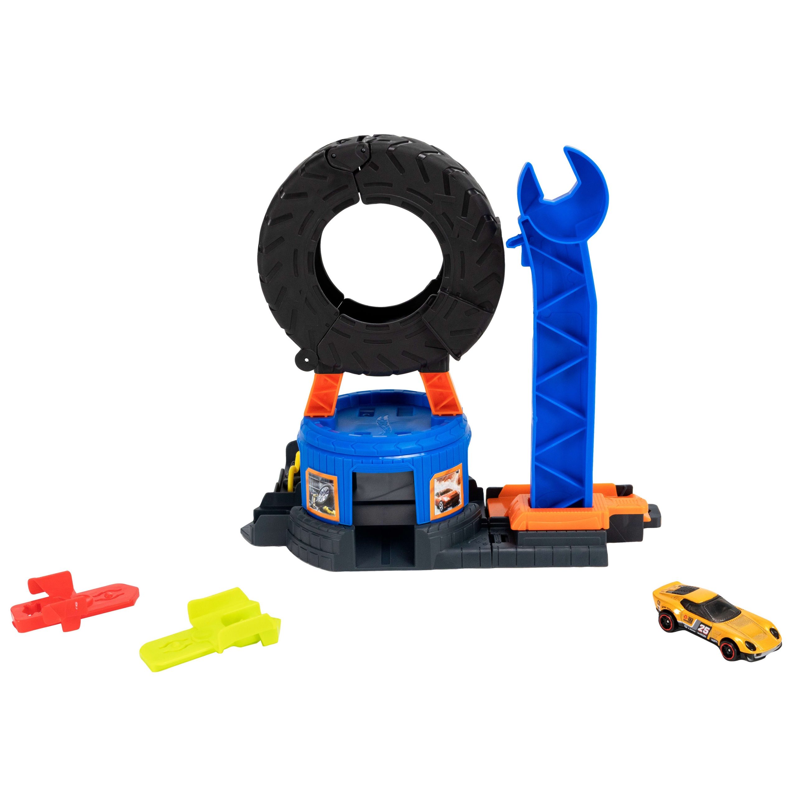 Hot Wheels City Downtown Tire Shop Playset & 1:64 Scale Toy Car. Speed Snap Track Compatible - Image 2
