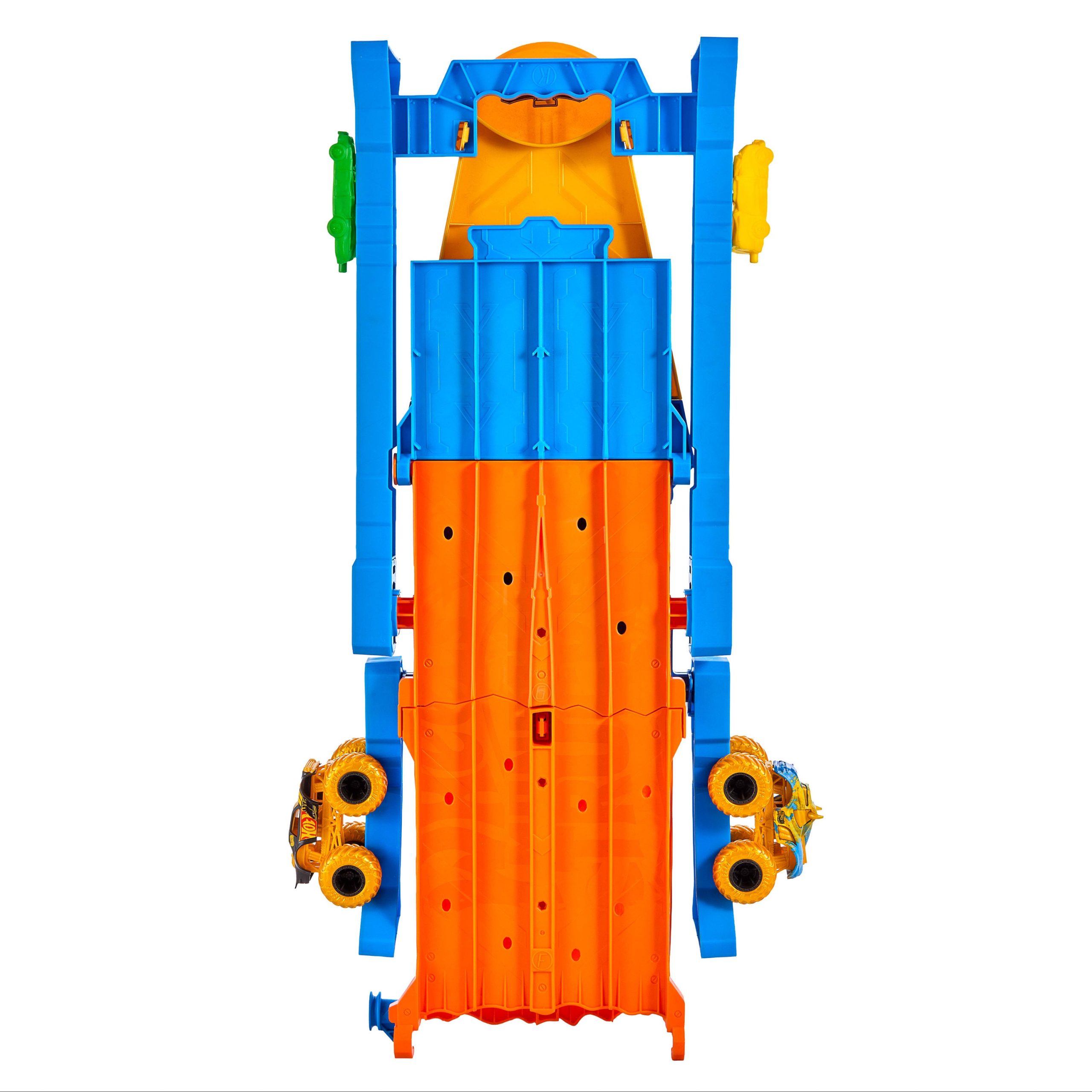 Hot Wheels Monster Trucks Dual Terrain Raceway. 4 Feet Long With 2 Toy Trucks & 2 Crushed Cars - Image 2