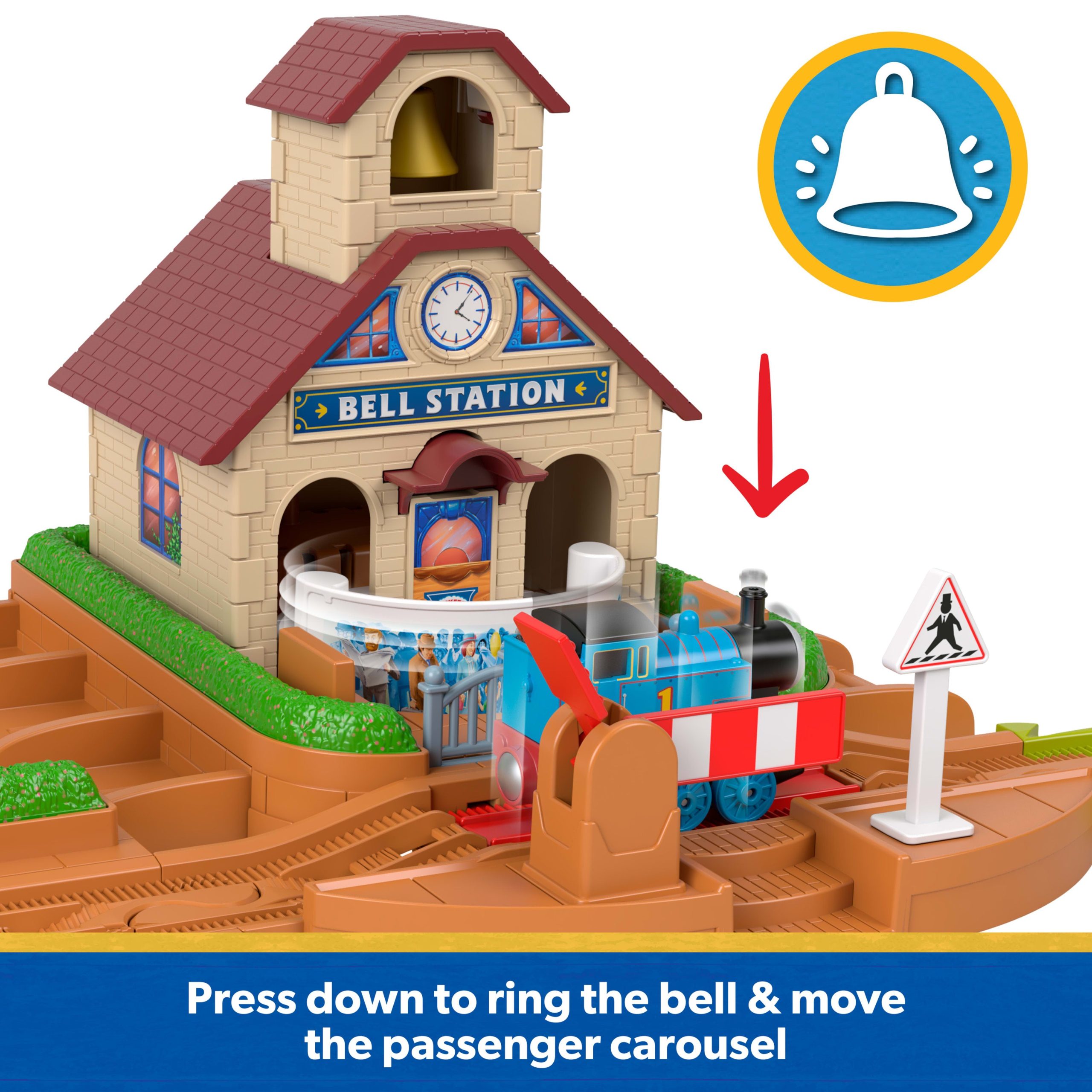Thomas & Friends Bell Station Train Set By Fisher-Price With Push-Along Thomas Engine & Track - Image 3