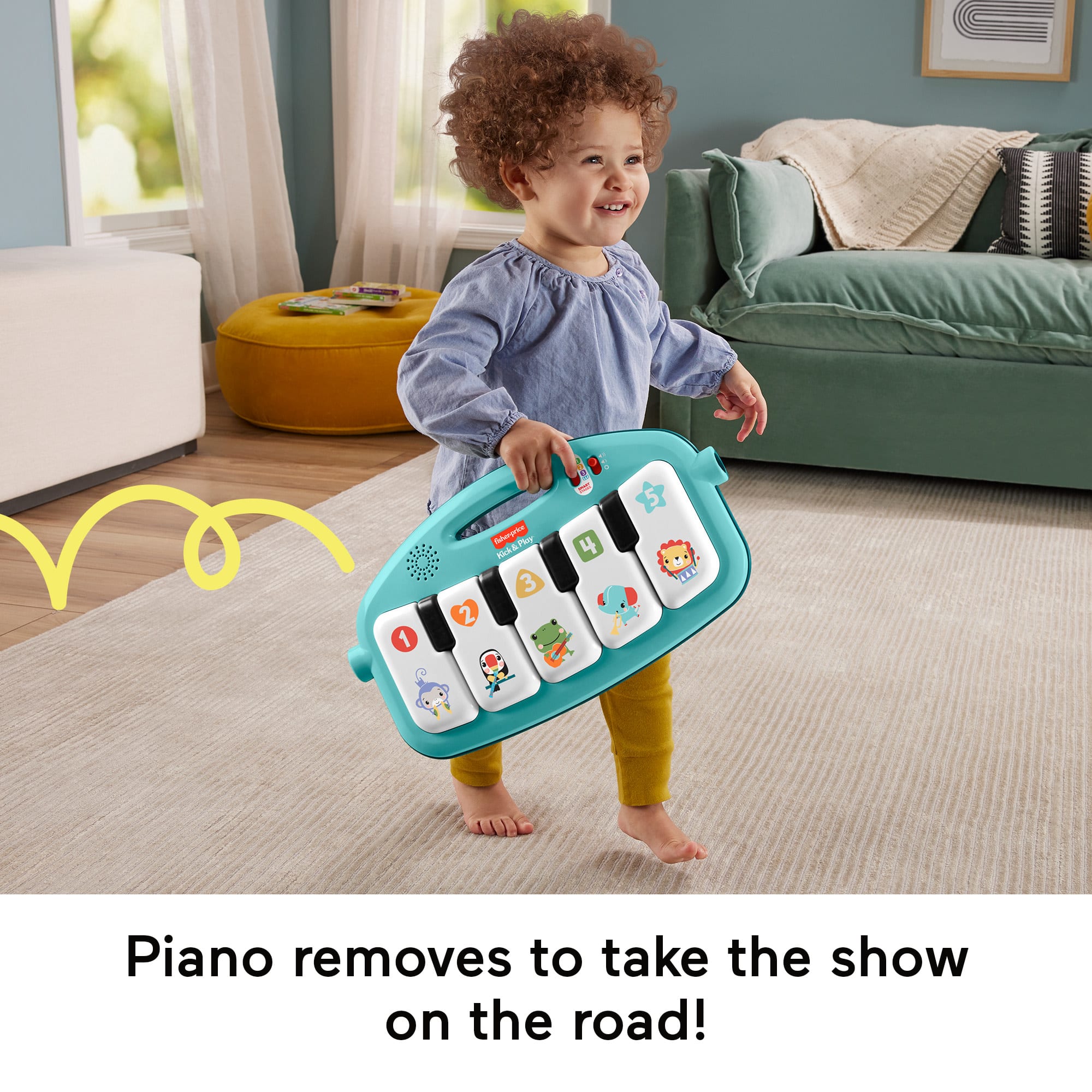 Fisher-Price Glow And Grow Kick & Play Piano Gym Baby Playmat With Musical Learning Toy. Blue - Image 5