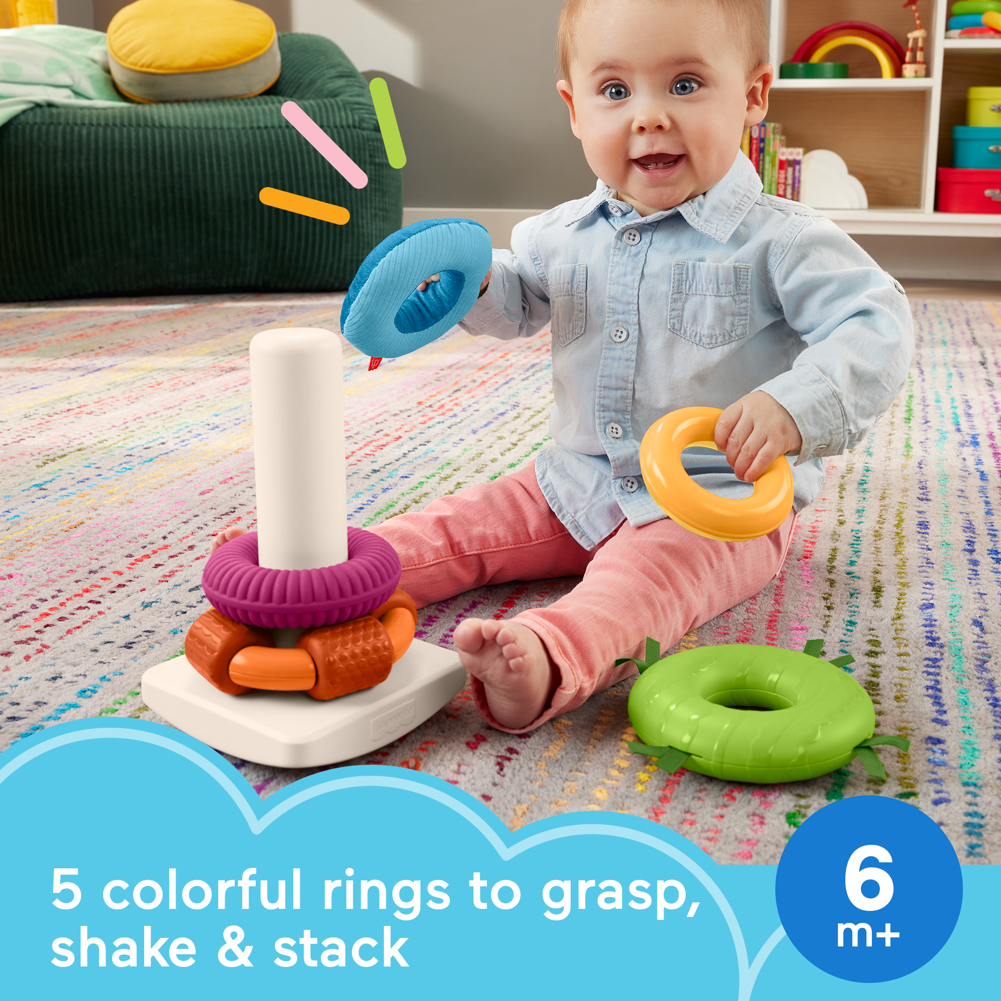 Fisher-Price Sensory Rock-A-Stack Roly-Poly Stacking Toy With Fine Motor Activities For Babies - Image 2