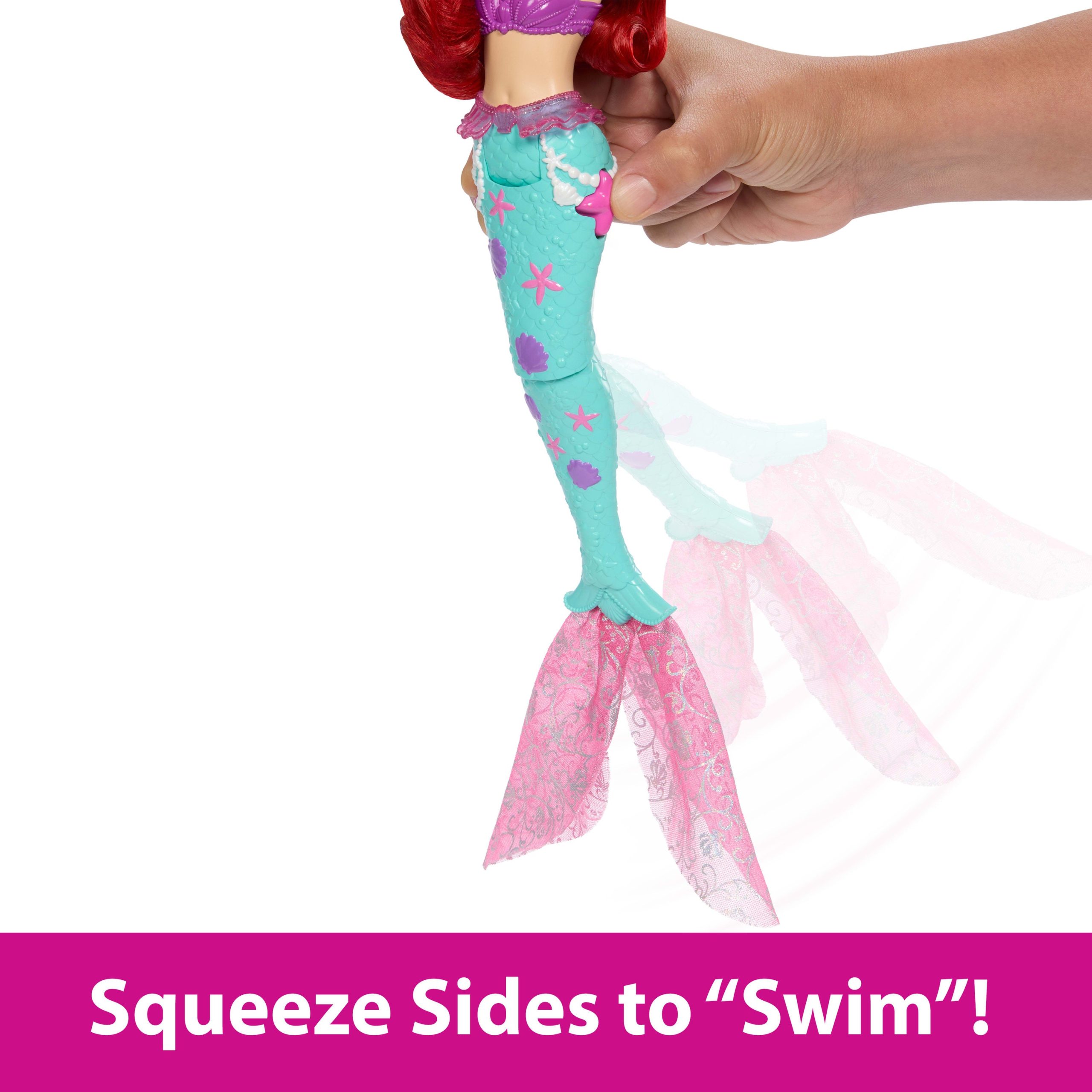 Disney Princess Ocean Friends Ariel Swimming Mermaid Doll With Squirt Toy. Figure & 4 Accessories - Image 3