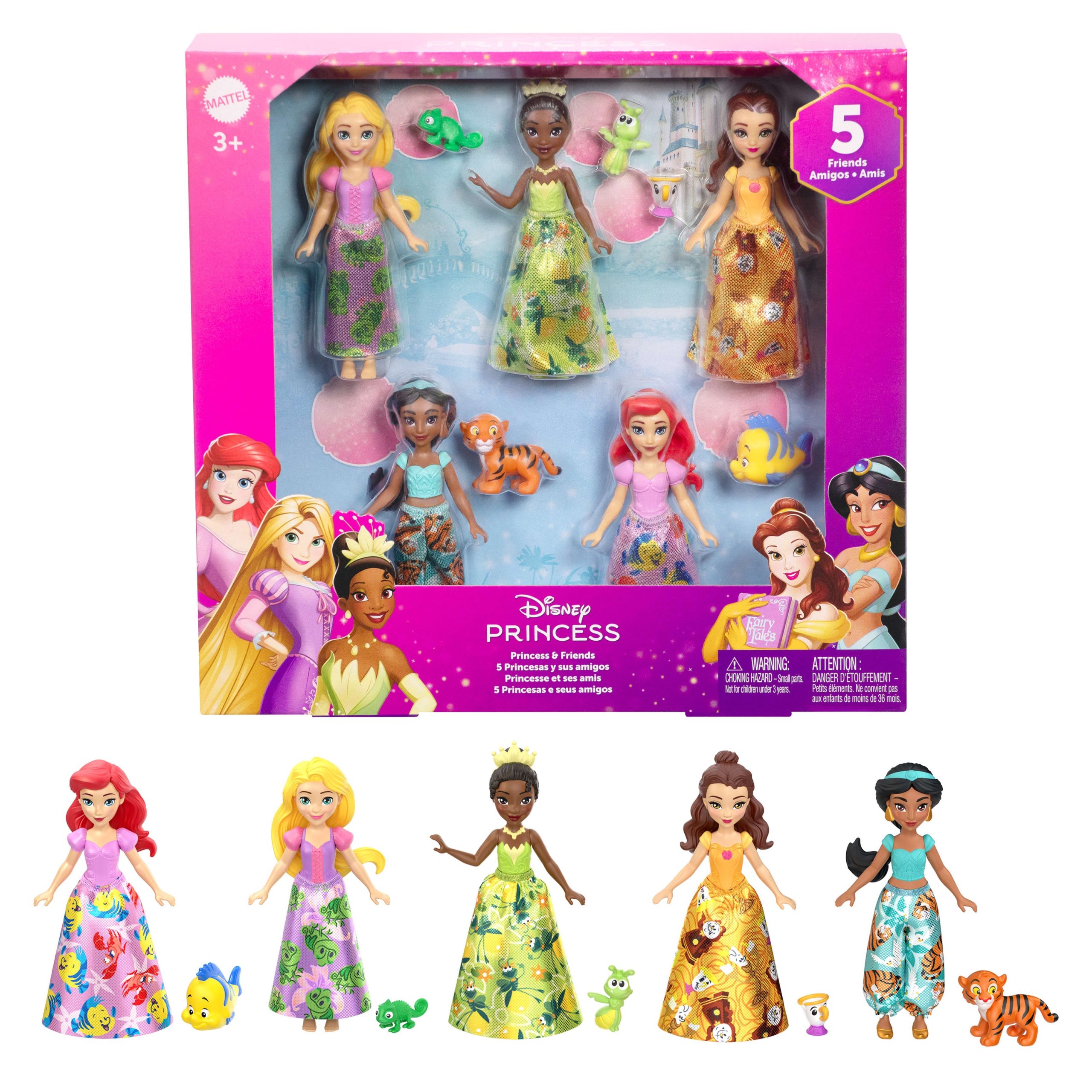 Disney Princess & Friends Set With 5 Small Dolls in Sparkling Outfits & 5 Friend Figures