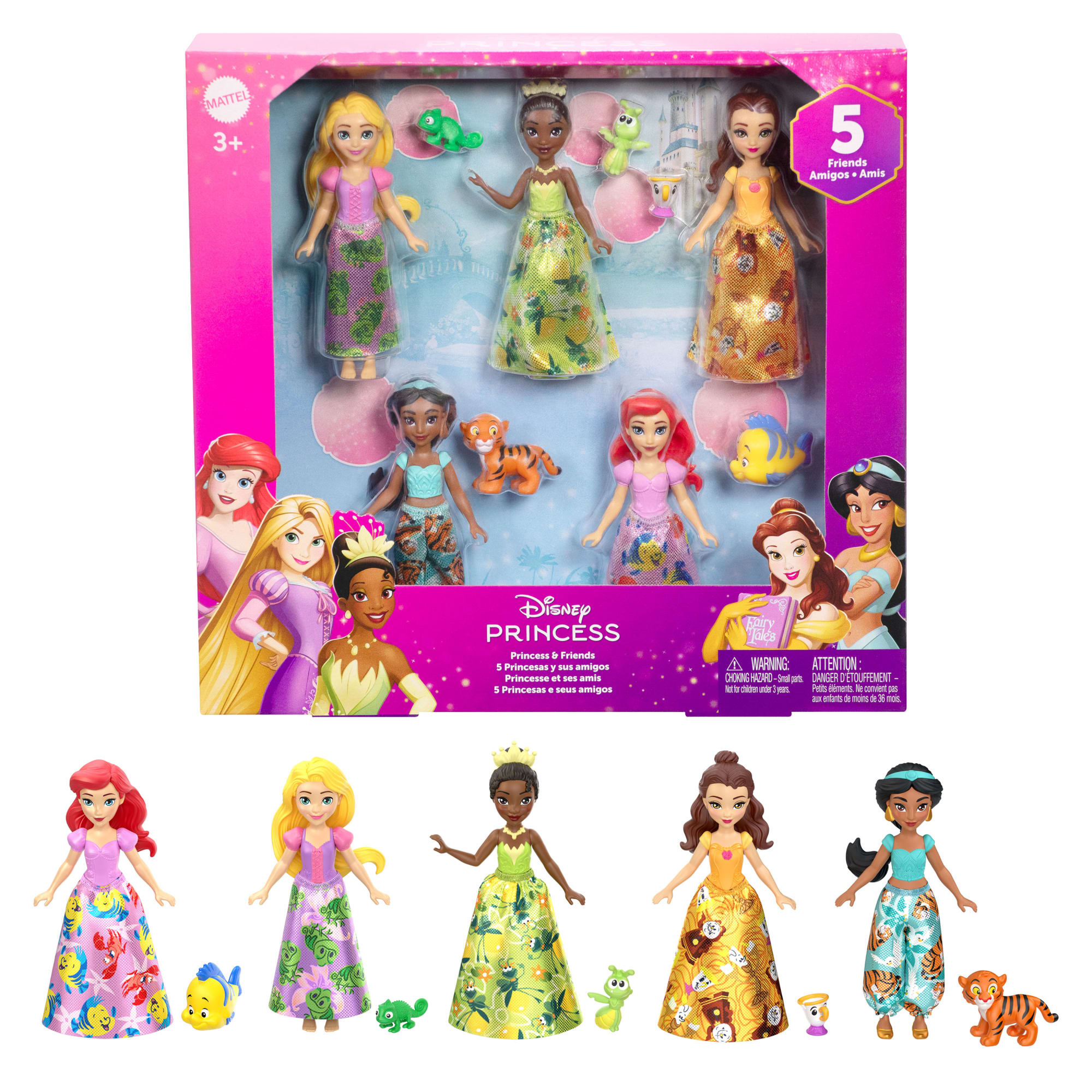 Disney Princess & Friends Set With 5 Small Dolls in Sparkling Outfits & 5 Friend Figures