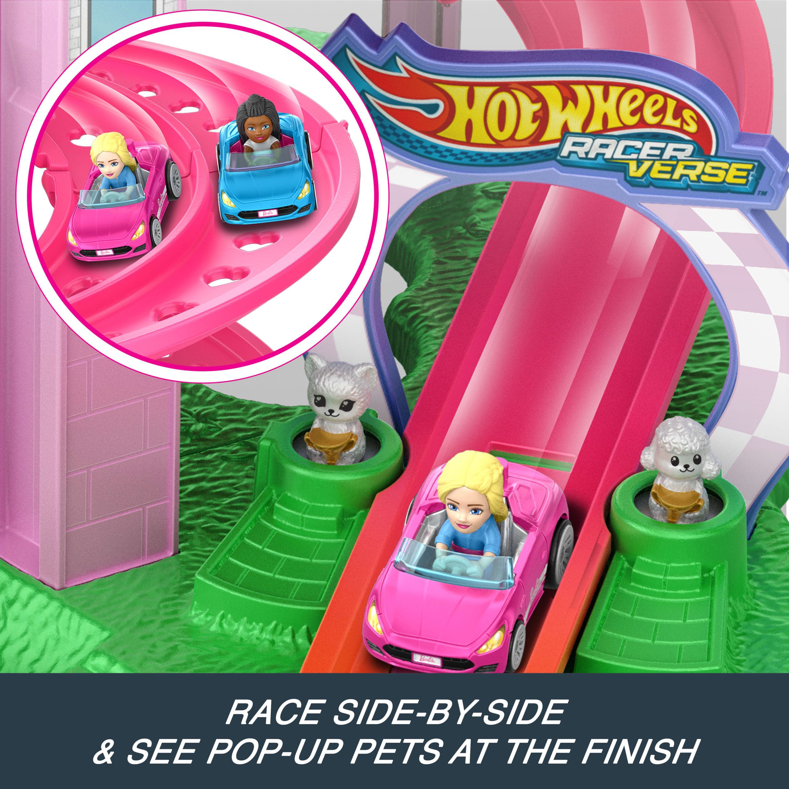 Hot Wheels Racerverse Barbie Spiral Race Track Set With Barbie Malibu & Barbie Brooklyn Toy Cars - Image 3