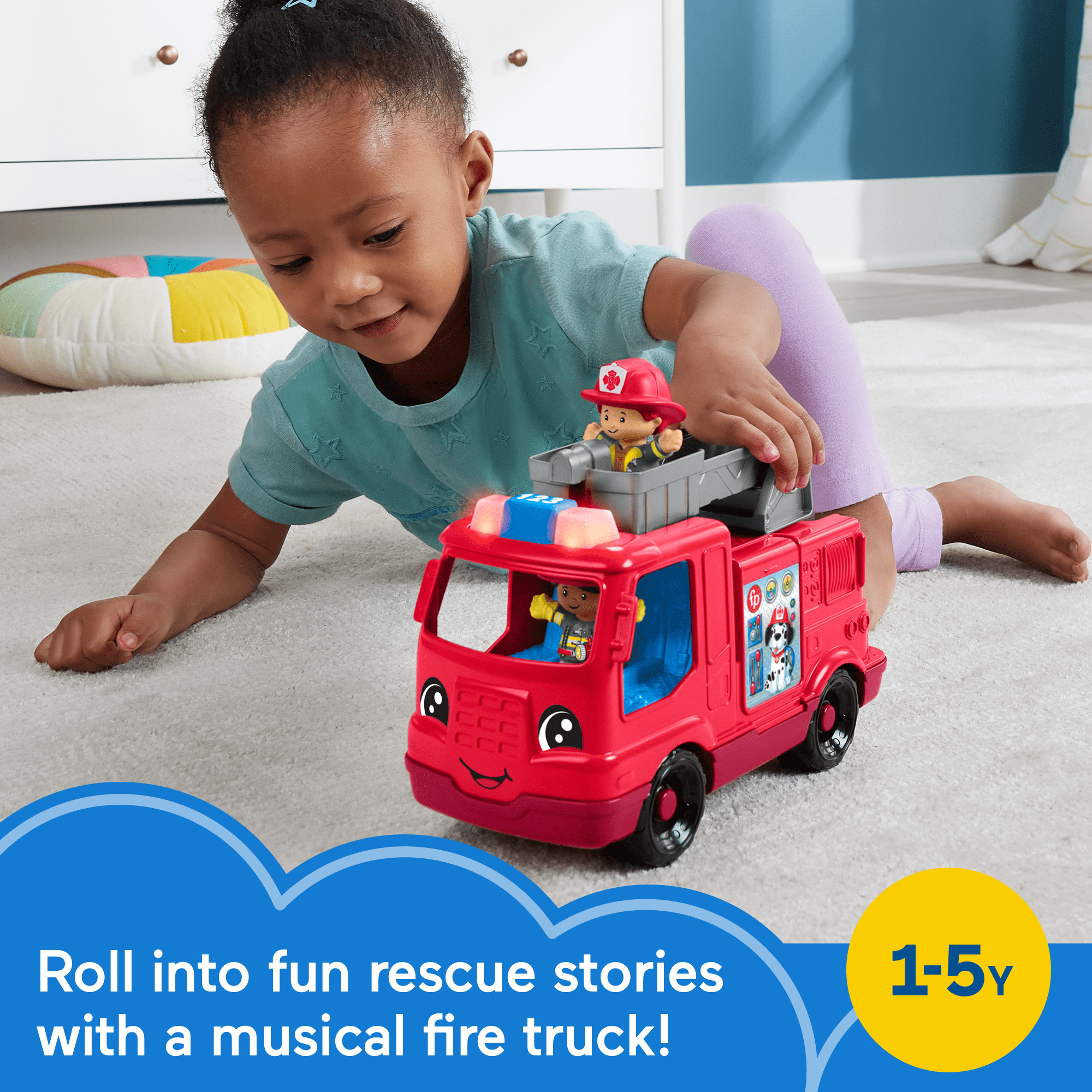 Fisher-Price Little People Fire Truck Musical Toddler Toy With Lights Sounds & 2 Figures - Image 2