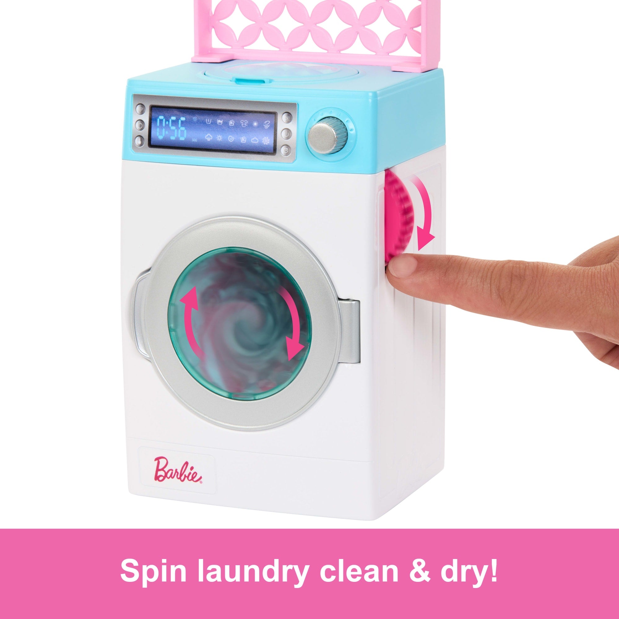 Barbie World Spinning Washer & Dryer Toy Playset With Laundry Accessories Like Hangers. Basket. & More - Image 3