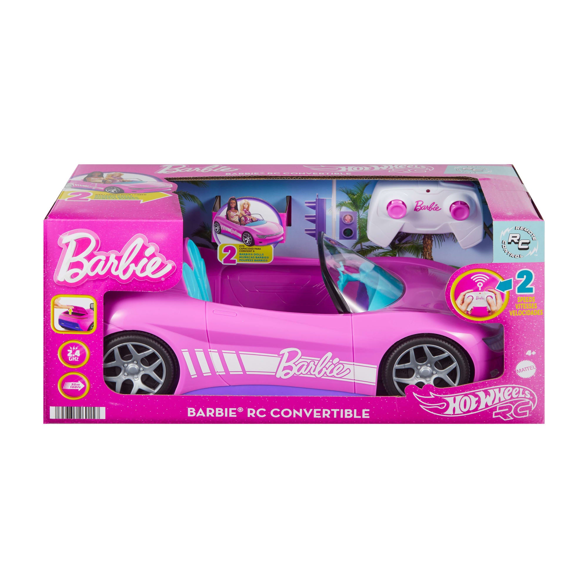 Hot Wheels RC Barbie Convertible. Battery-Powered Remote-Control Toy Car. Fits 2 Barbie Dolls - Image 6