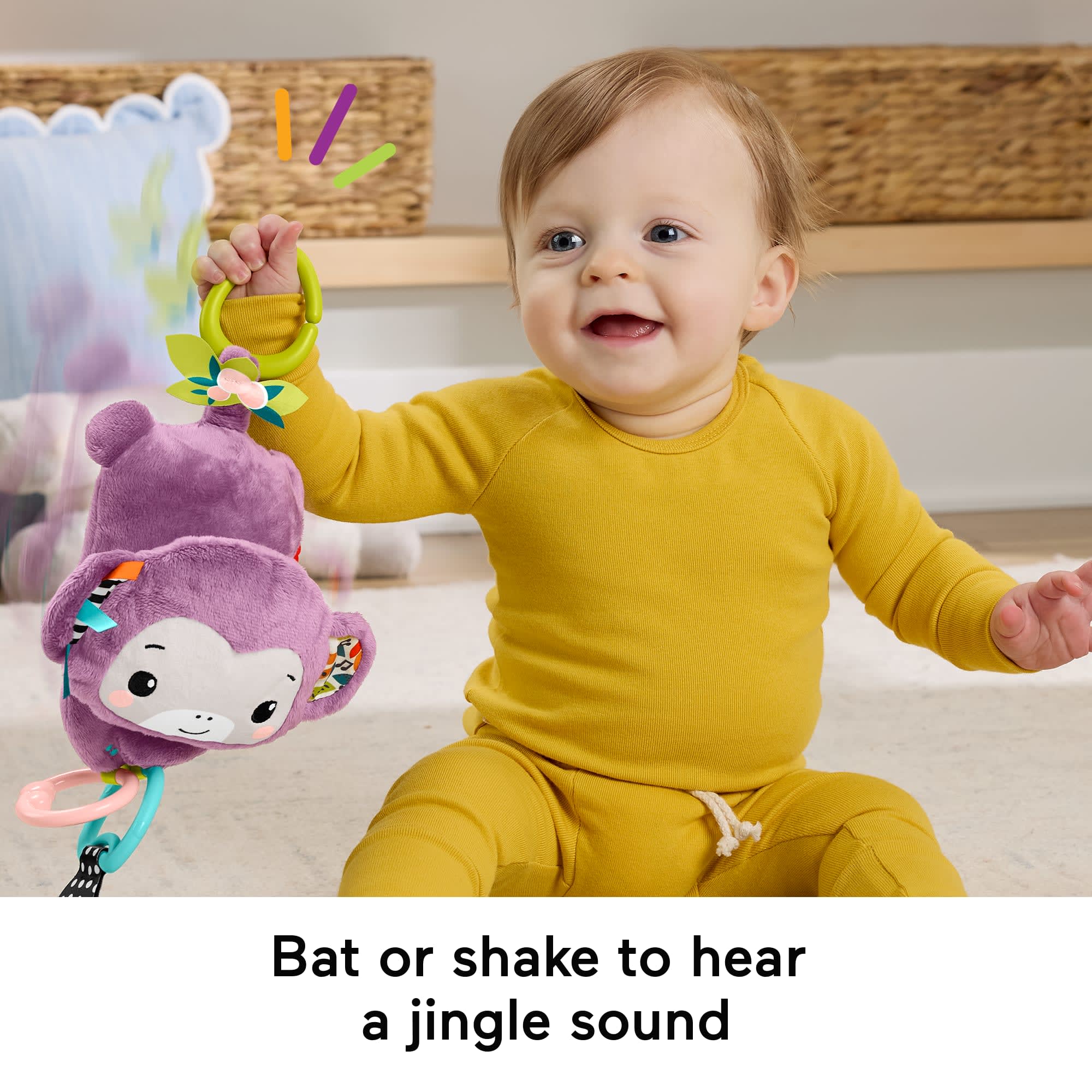 Fisher-Price Sing & Go Purple Monkey Plush Baby Stroller Sensory Toy For Newborns - Image 3