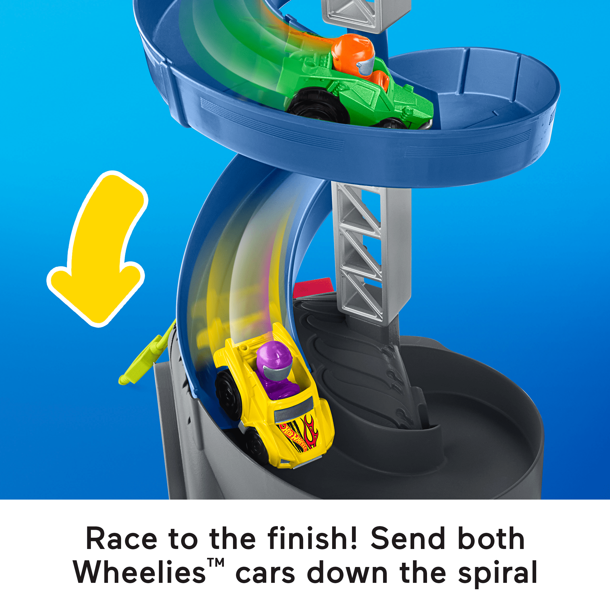 Little People Hot Wheels Spiral Stunt Speedway Toddler Race Track Playset. 2 Toy Cars - Image 3