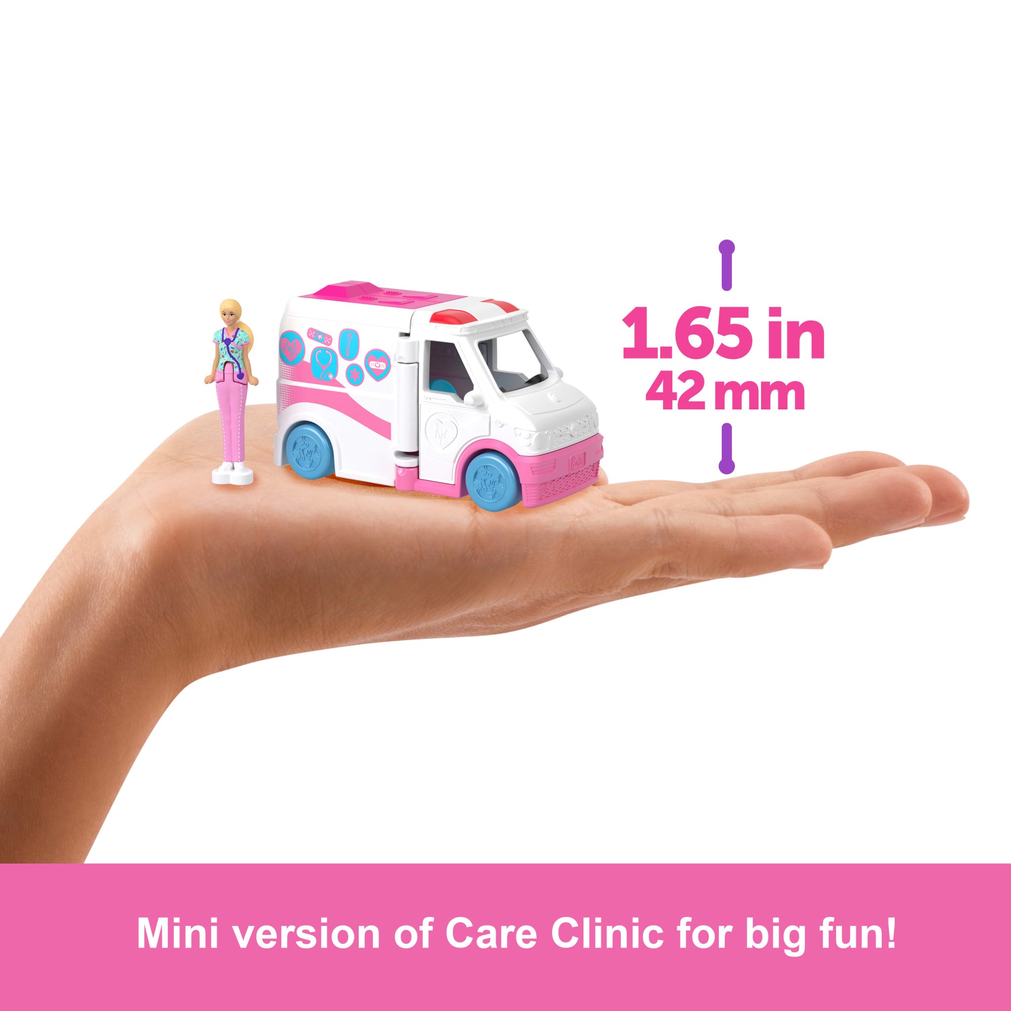 Barbie Mini Barbieland Doll & Vehicle Set With 1.5-inch Doll. Color-Change Care Clinic - Image 4
