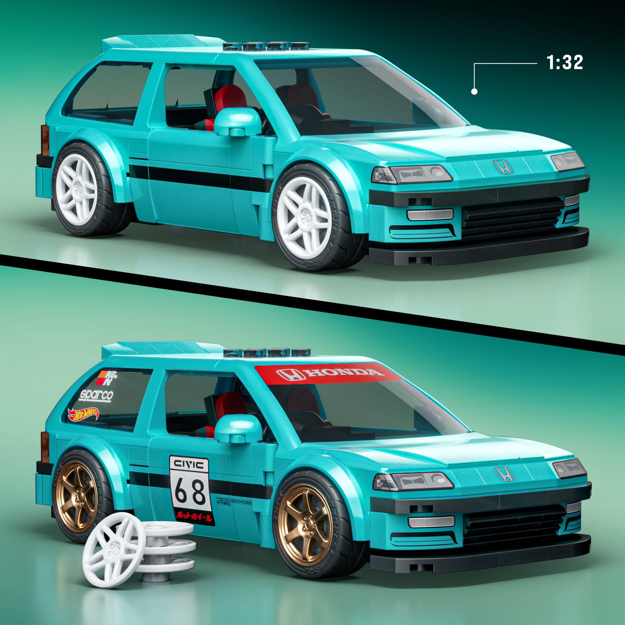 Mattel Brick Shop Hot Wheels Custom '90 Honda Civic EF Building Set - Image 3