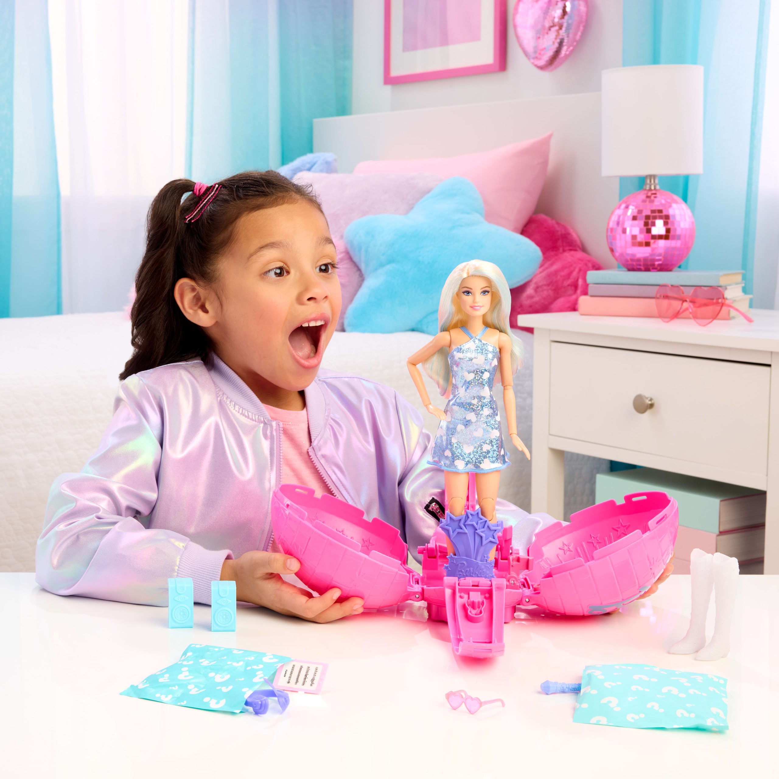 Barbie Team Barbie Roll And Reveal Pop Star Doll And Accessories With Blonde Fashion Doll. 8 Surprises S & Disco Ball Encasement - Image 2