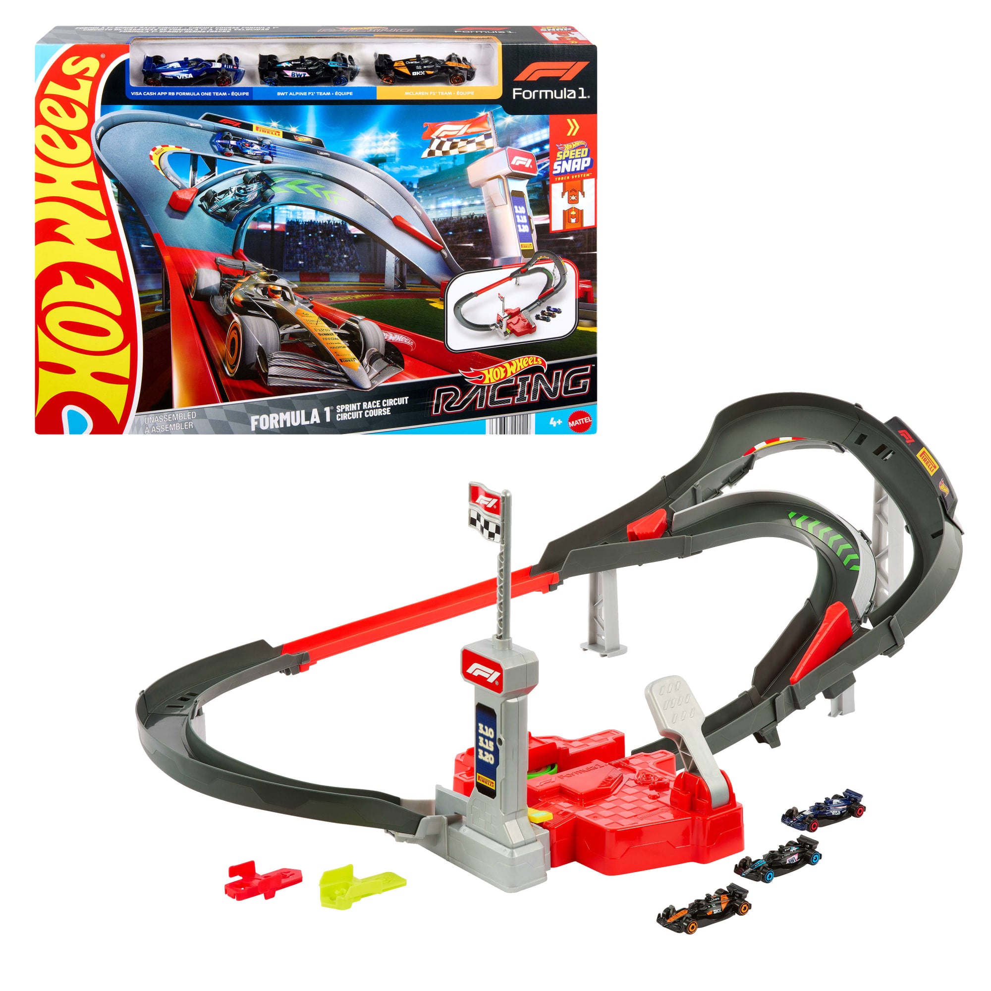 Hot Wheels Racing Formula 1 Sprint Race Circuit Track Set With 3 Die-Cast Toy Cars in 1:64 Scale