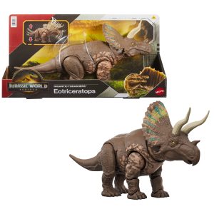 Jurassic World Rebirth Gigantic Thrashers Eotriceratops Dinosaur Figure Toy. Tail Activated Attack