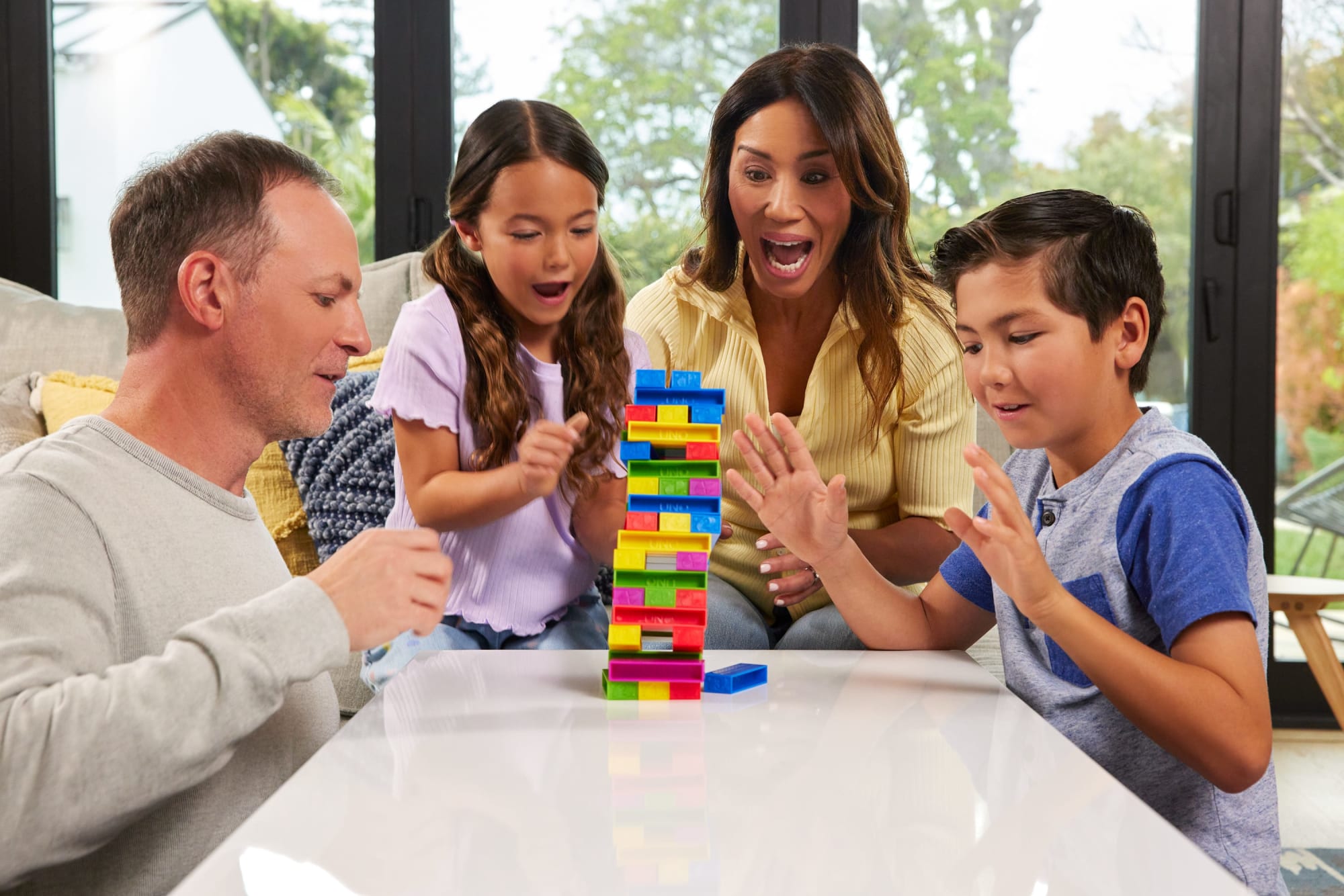 UNO Stacko Game For Kids & Family With 45 Colored Stacking Blocks & Tray - Image 2