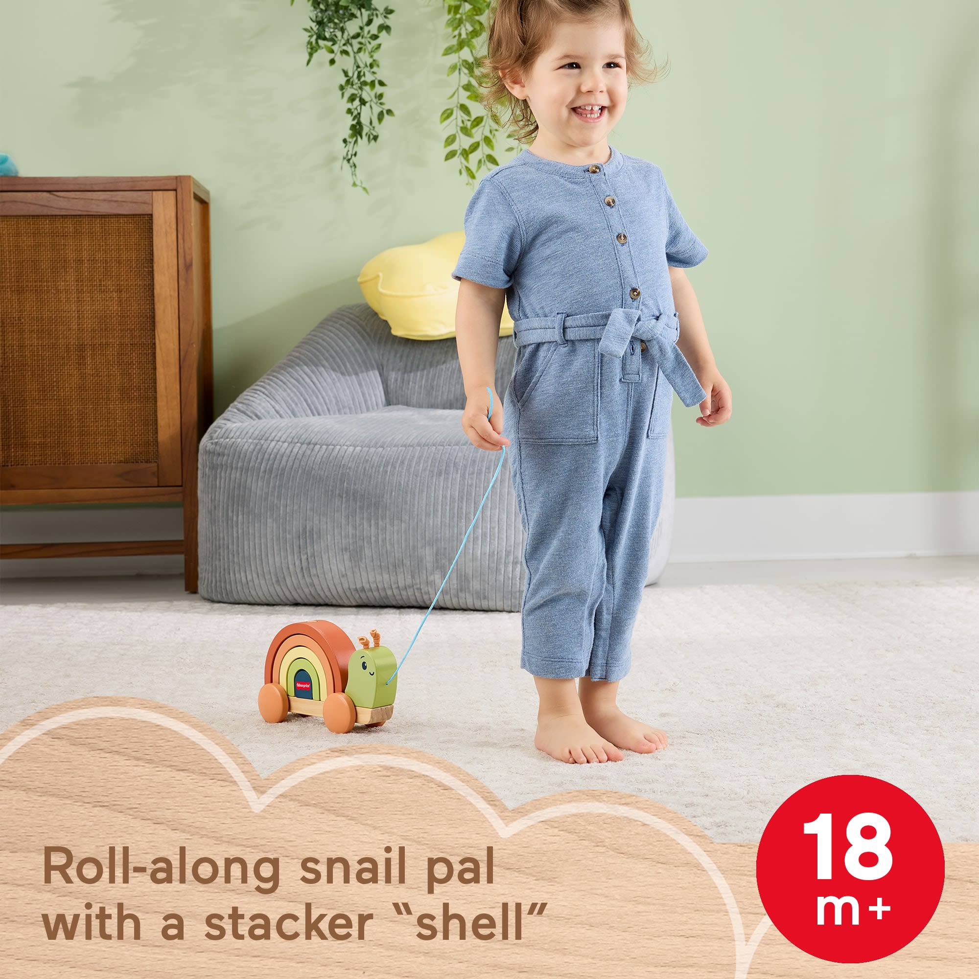 Fisher-Price Tiny Garden Wooden Pull-Along Stacking Snail Toddler Toy. 6 Wood Pieces - Image 2