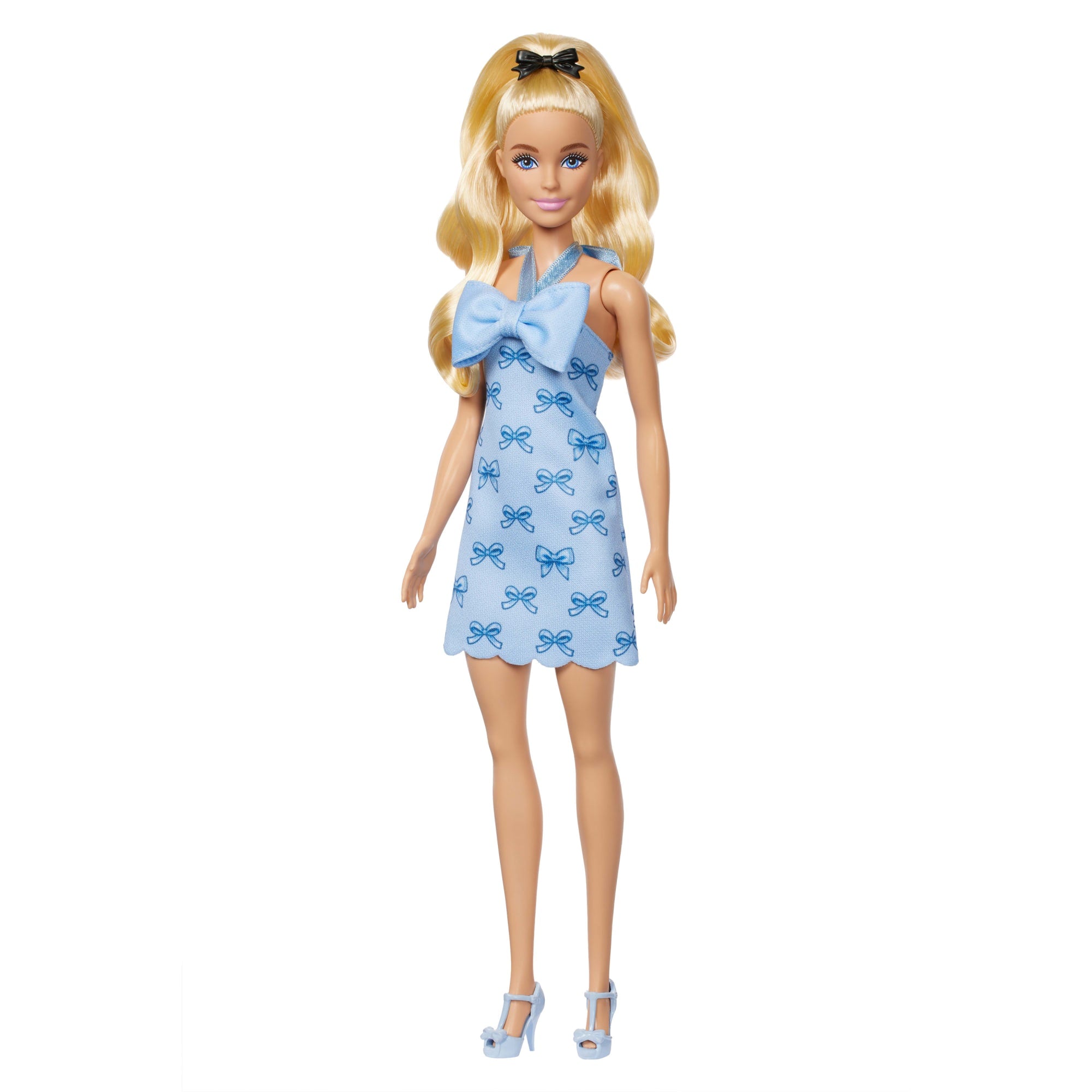 Barbie Fashionistas Doll #237 in Blue Bow Halter Dress. Blonde Ponytail With Bow Accessory - Image 5