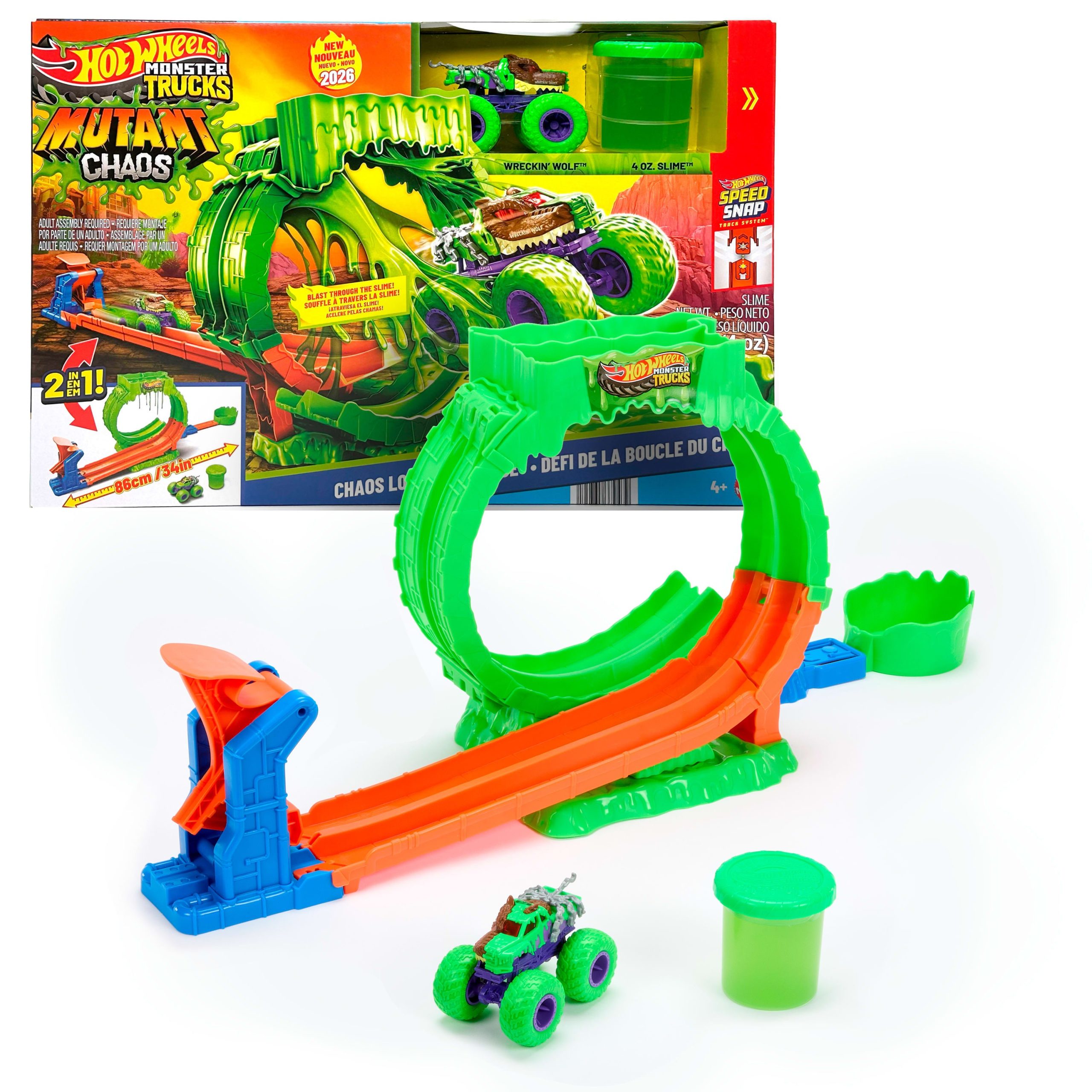 Hot Wheels Monster Trucks Mutant Chaos. Loop Challenge Playset With Wreckin' Wolf Toy Truck & Slime
