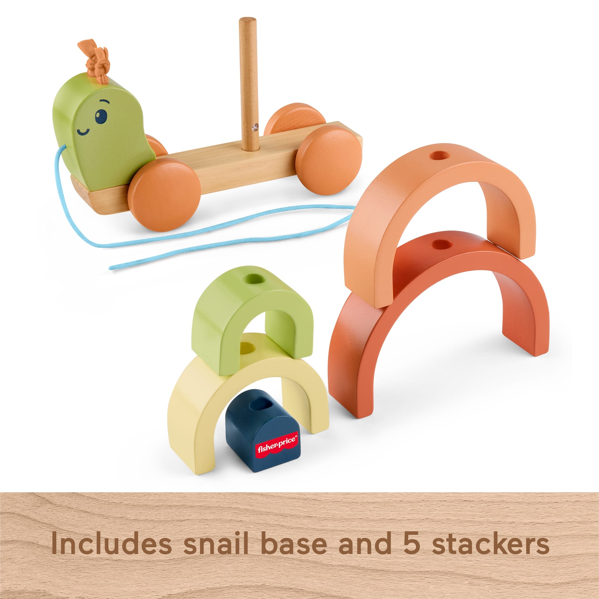 Fisher-Price Tiny Garden Wooden Pull-Along Stacking Snail Toddler Toy. 6 Wood Pieces - Image 5
