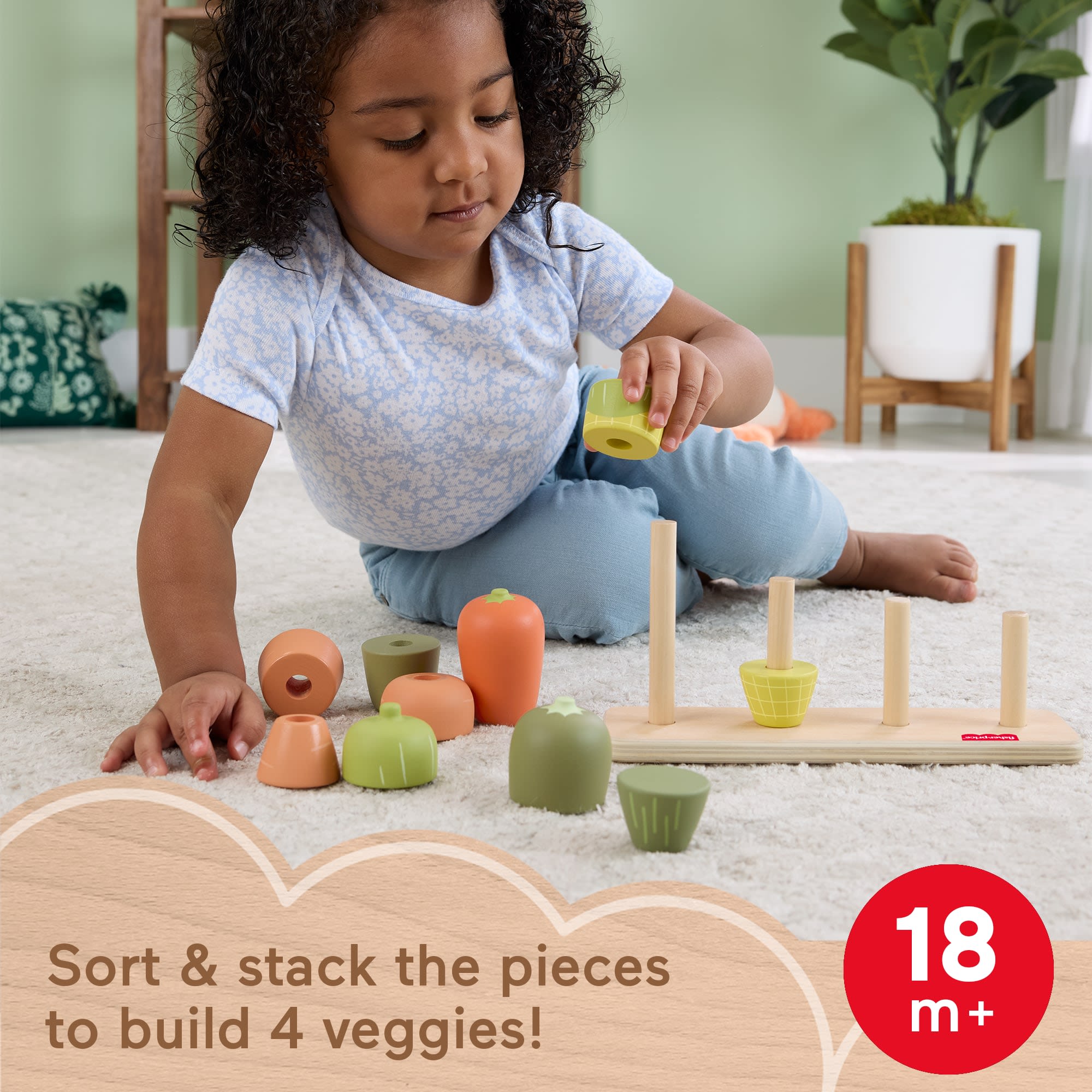 Fisher-Price Tiny Garden Wooden Veggie Stacker Toddler Activity Toy. 11 Wood Pieces - Image 2