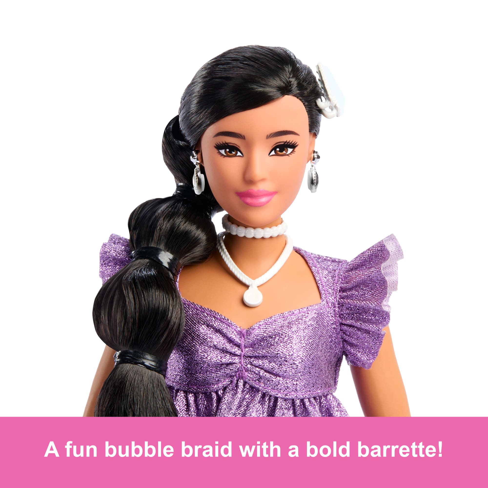 Barbie Deluxe Style Fashion Doll #8 in Metallic Purple Top And Sparkly Shorts With Accessories - Image 3