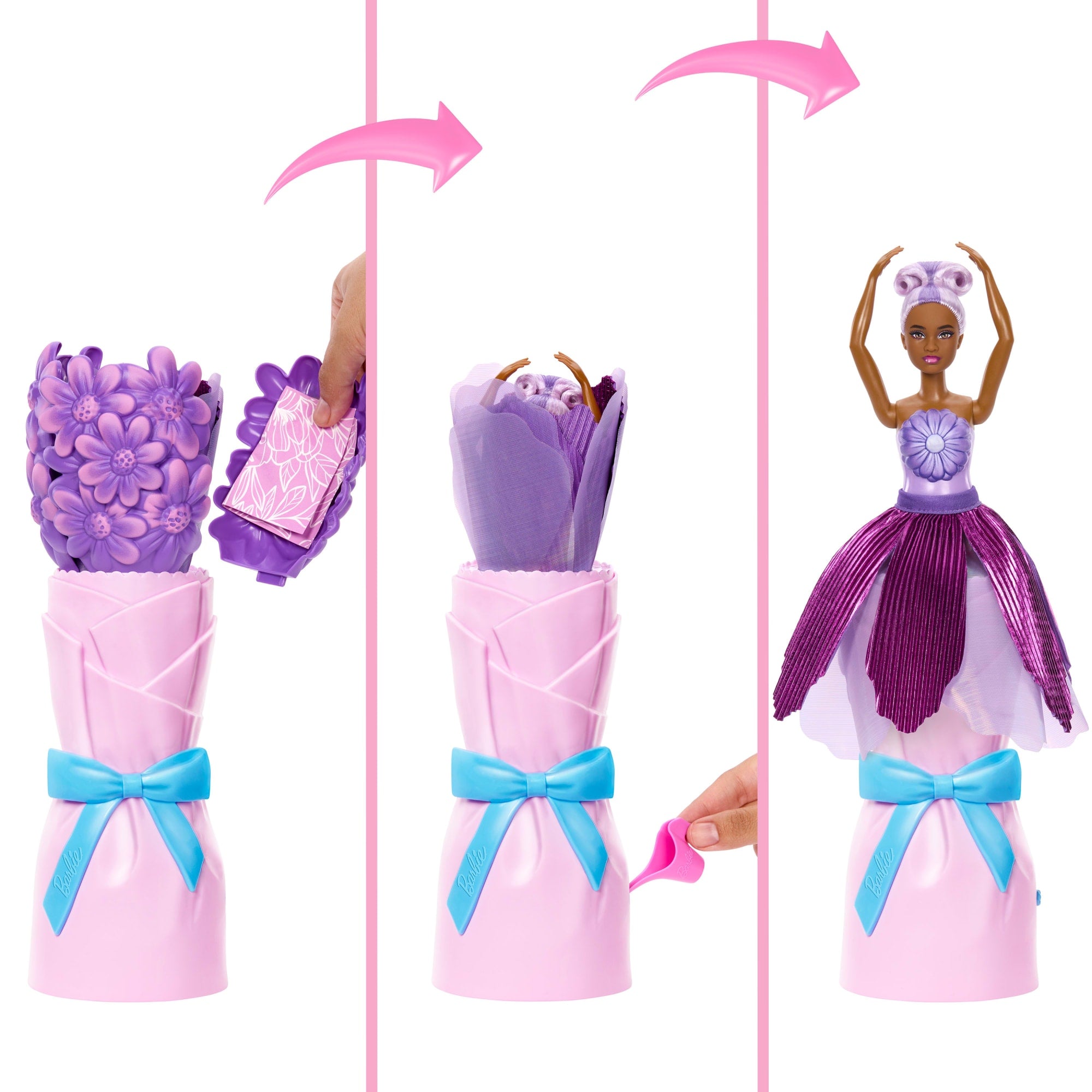 Barbie Petal Pop Scented Fashion Doll With Purple Dress. Reveal Accessories Like Bunny & More - Image 3