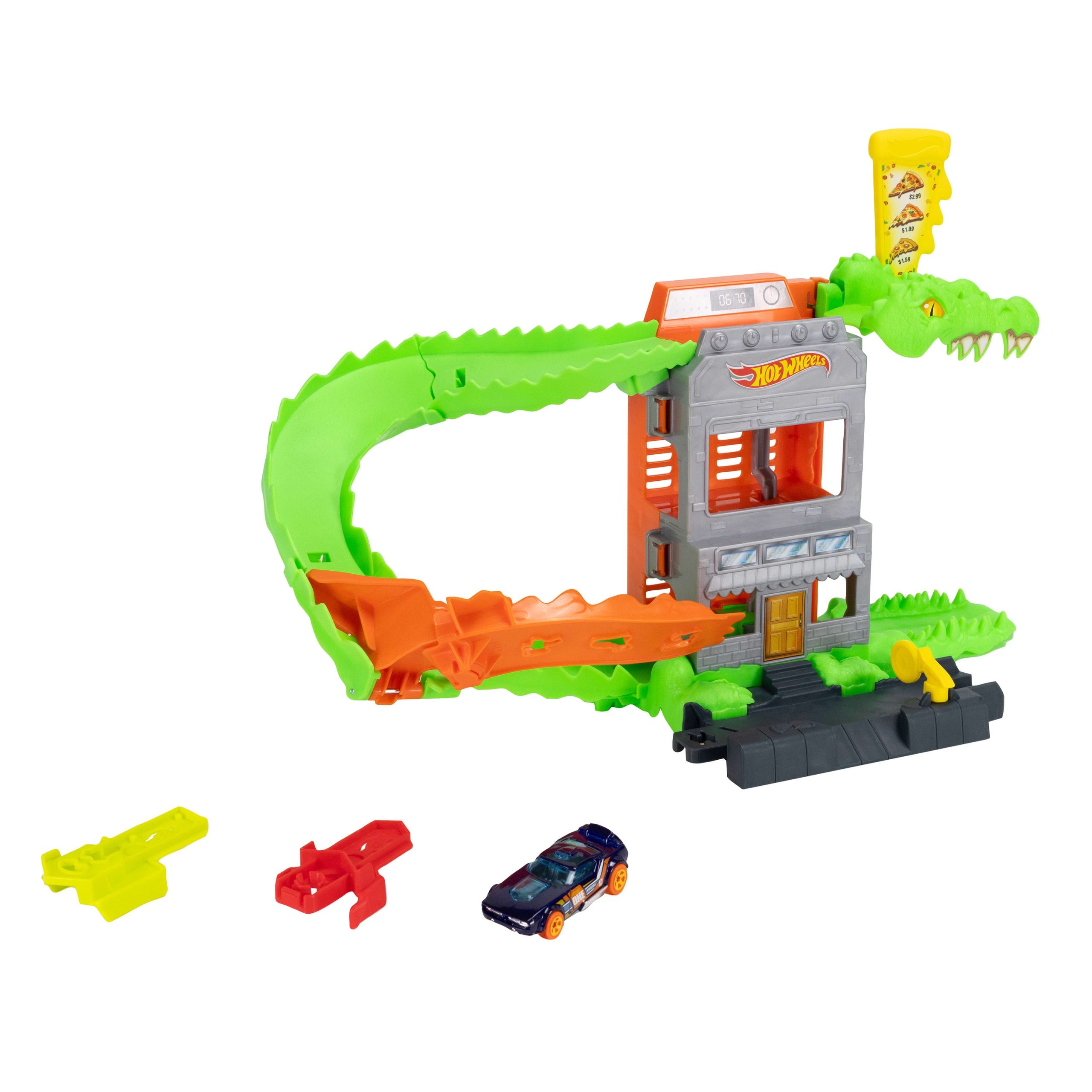 Hot Wheels City Croc Pizza Attack Playset & 1:64 Scale Toy Car. Speed Snap Track Compatible - Image 3