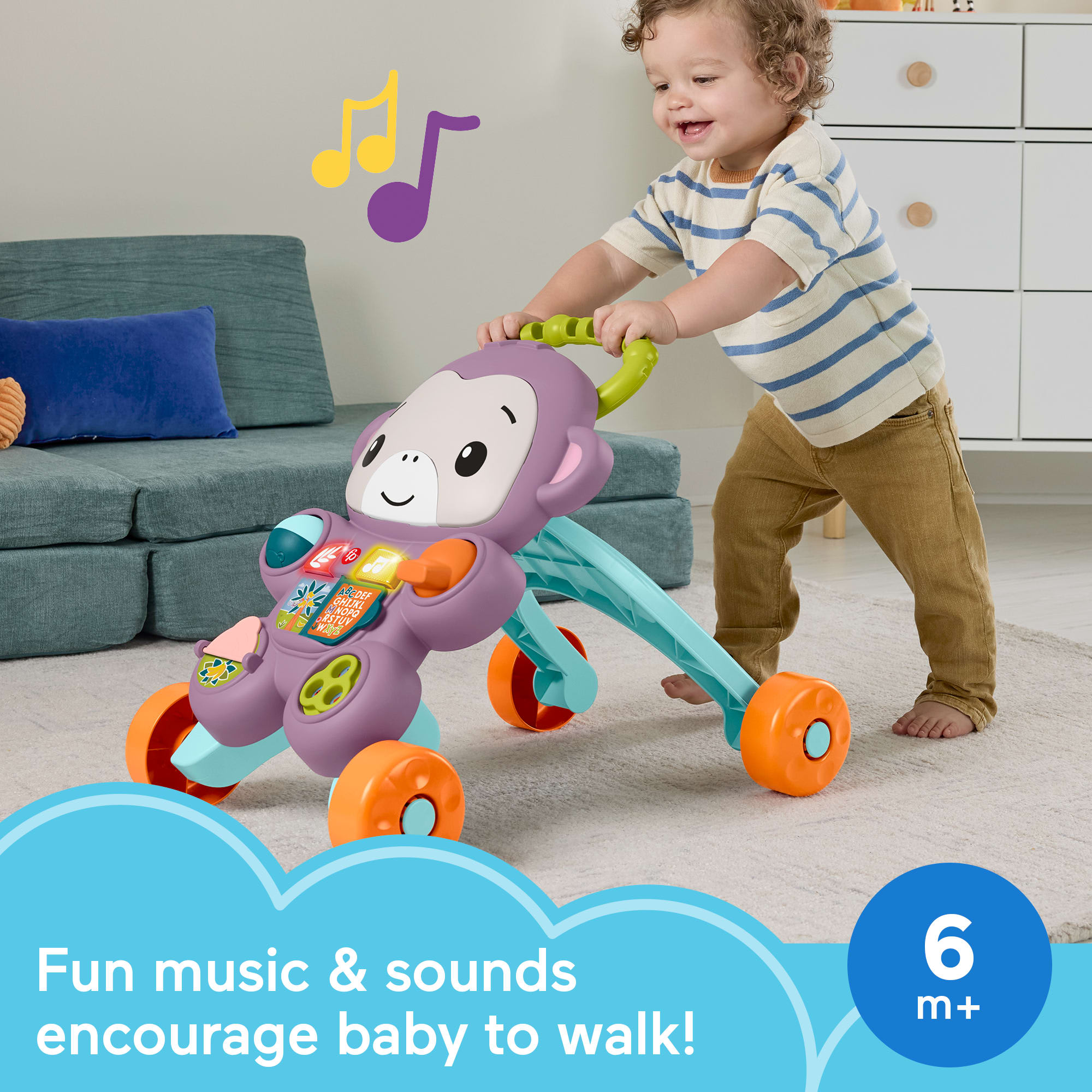 Fisher-Price Learn With Me Purple Monkey Walker Baby Learning Toy With Music & Lights - Image 2