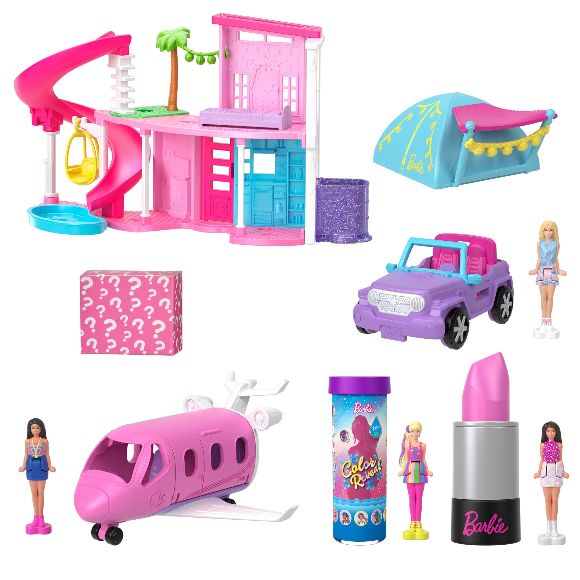 Barbie Mini Barbieland Dreamhouse & 2-Vehicle Playset With 5 1.5-inch Dolls. Furniture & Accessories