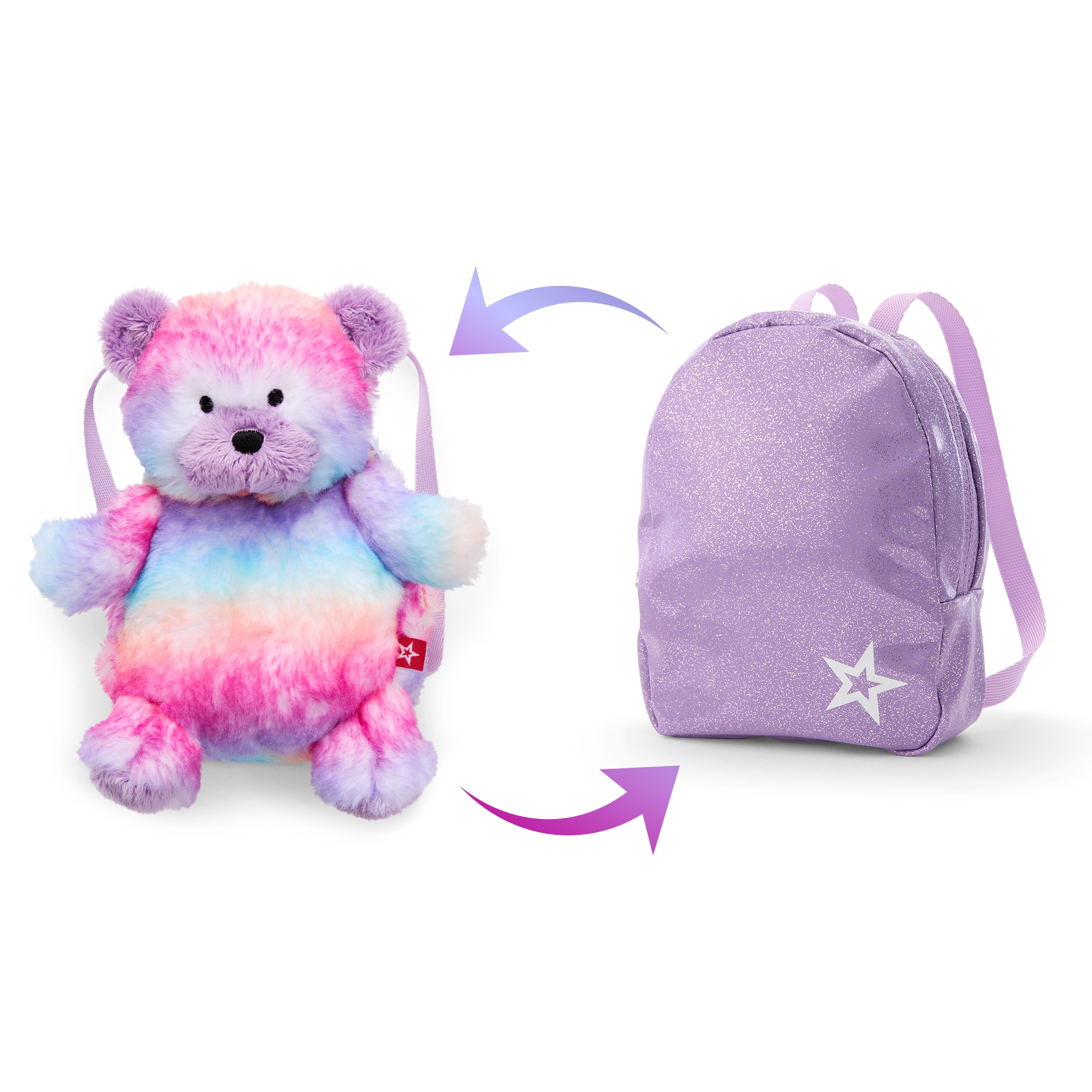 Colorful Teddy Bear Backpack & Accessory Set for 18-inch Dolls - Image 2
