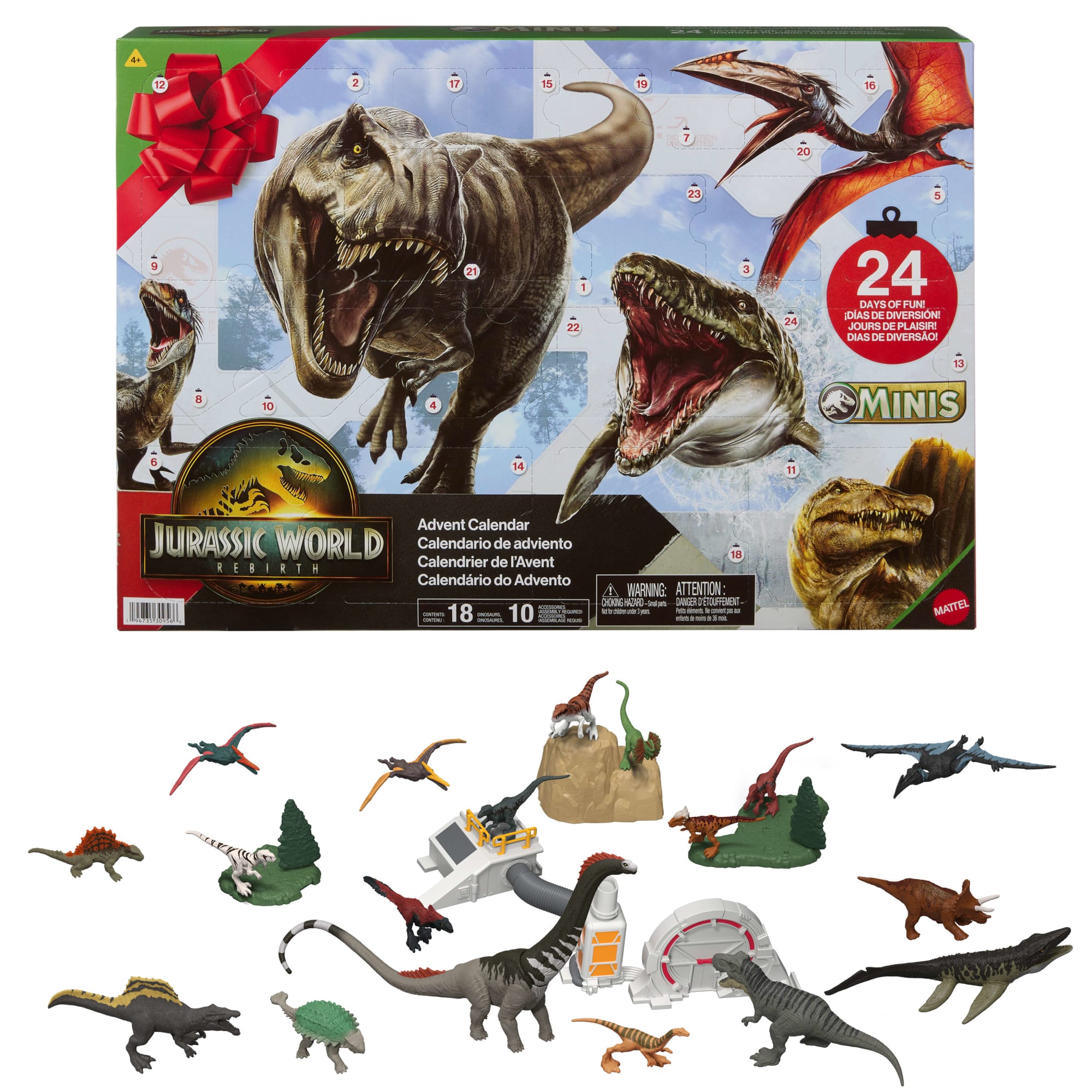 Jurassic World Rebirth Advent Calendar With 24 Days Of Dinosaur Related Toy Surprises. 18 Dinos