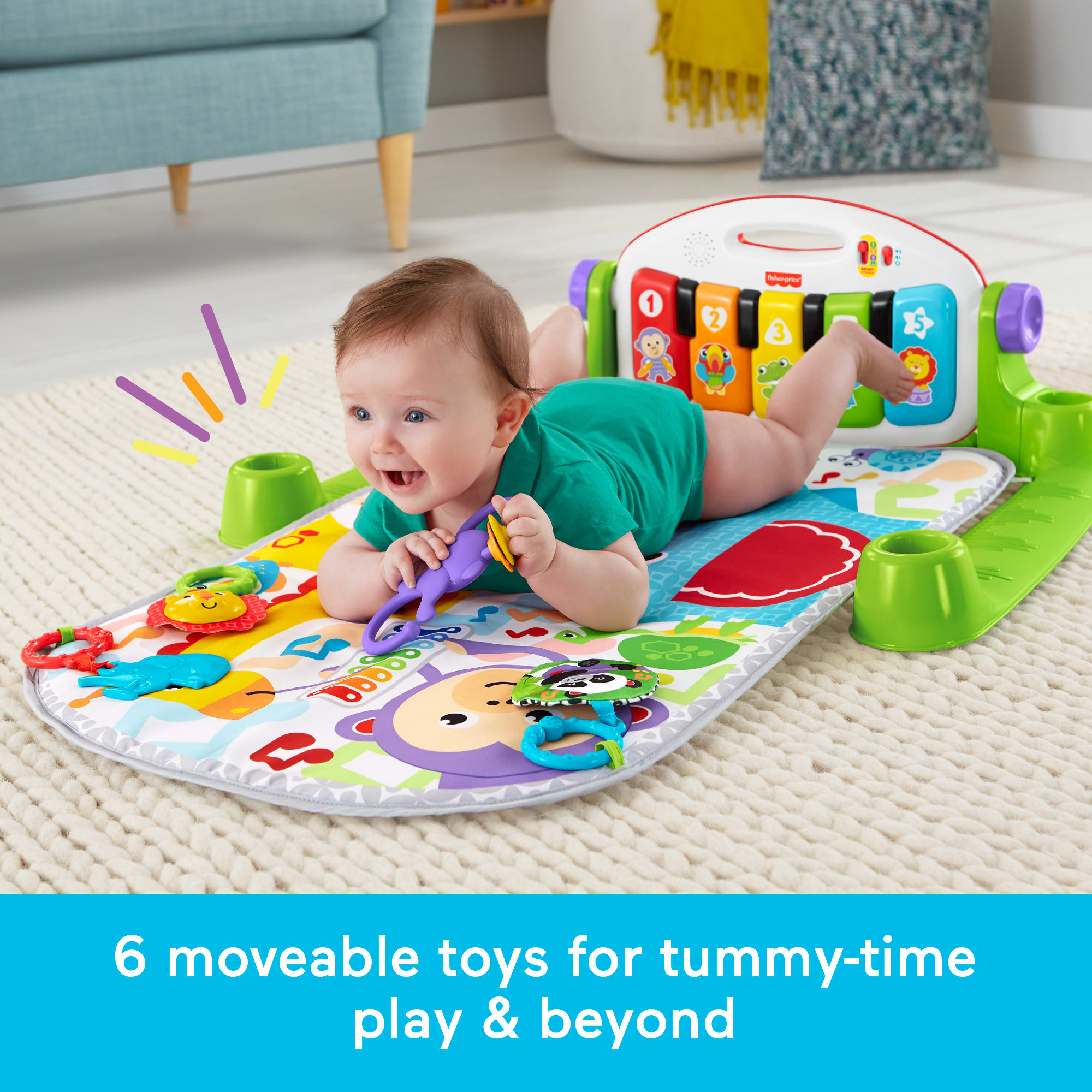 Fisher-Price Deluxe Kick & Play Piano Baby Gym Learning Toy & Newborn Rattle Maracas - Image 3