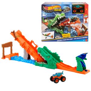 Coffret de Jeu Défi Attaque du Crocodile Monster Trucks Hot Wheels et Véhicule Mega-Wrex à L'Échelle 1:64