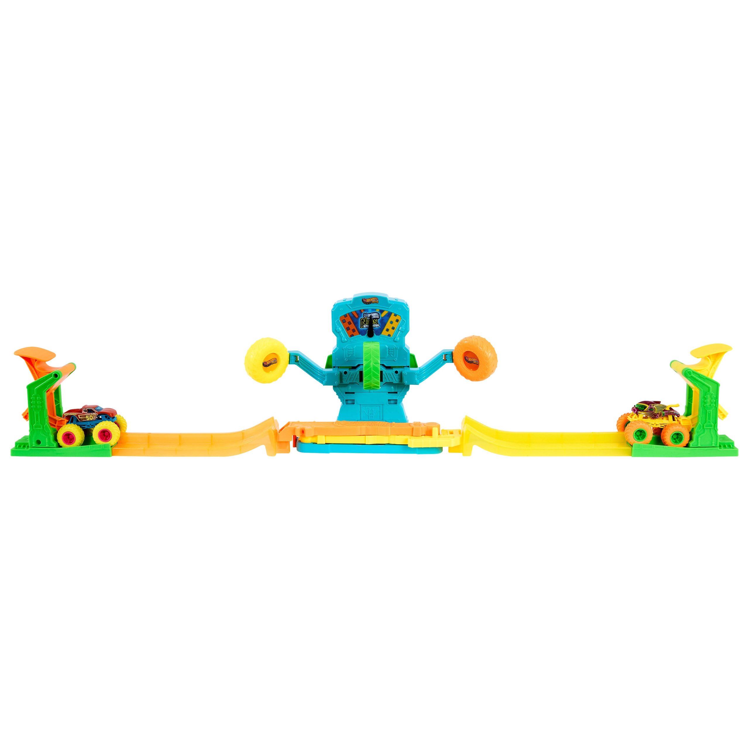 Hot Wheels Monster Trucks Neon Crashin' Slamway Playset With 2 Toy Vehicles. 2 Ways To Play - Image 4
